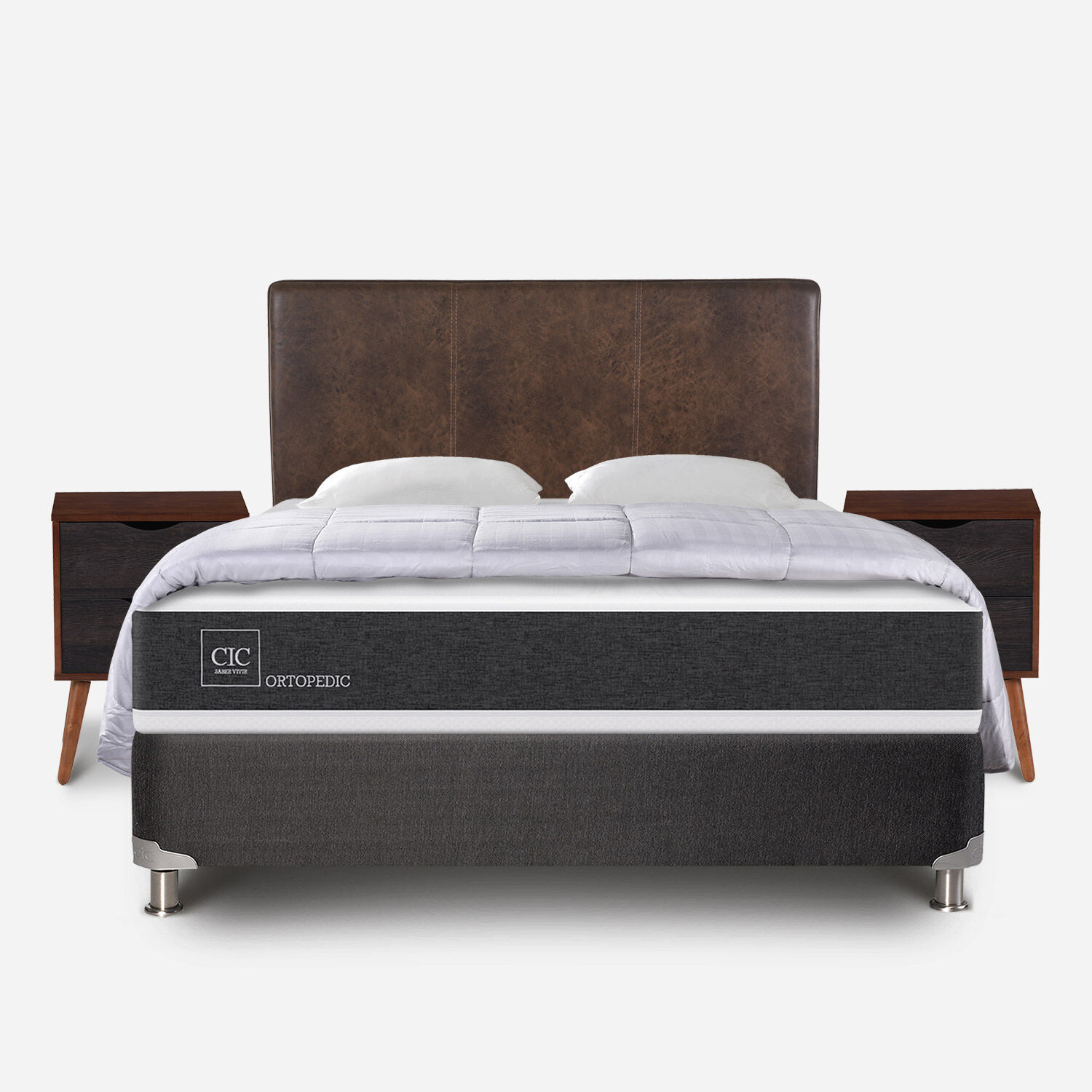 Box Spring 2 Plazas Ortopedic Base Normal 5 Zonas + Almohadas + Plum&oacute;n + Set Baker