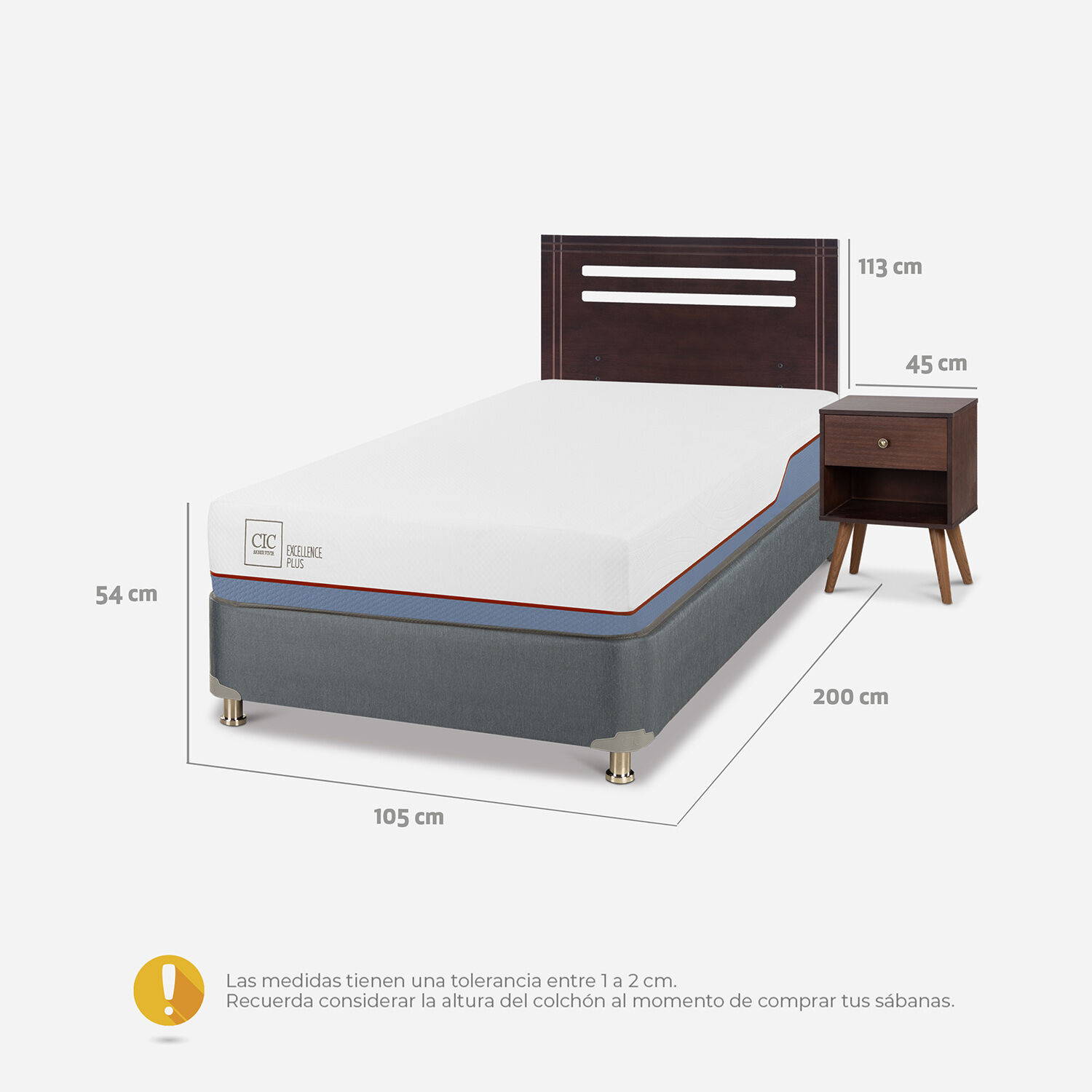 Cama Americana 1,5 Plazas Excellence Plus + Set Múnich Chocolate