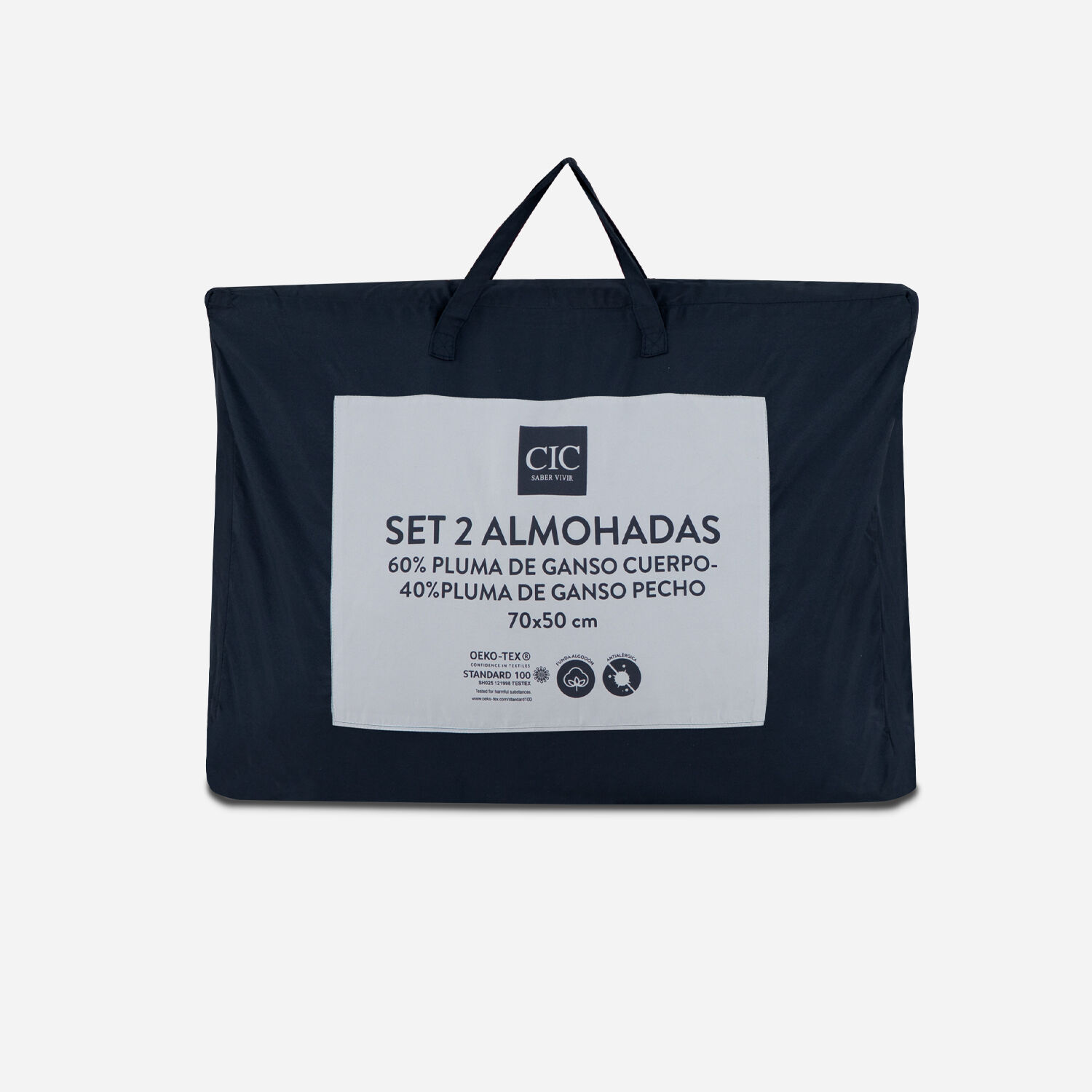 Pack 2 Almohadas 60% Pluma Cuerpo + 40% Pluma Pecho + Fibra 50X70 Cm.