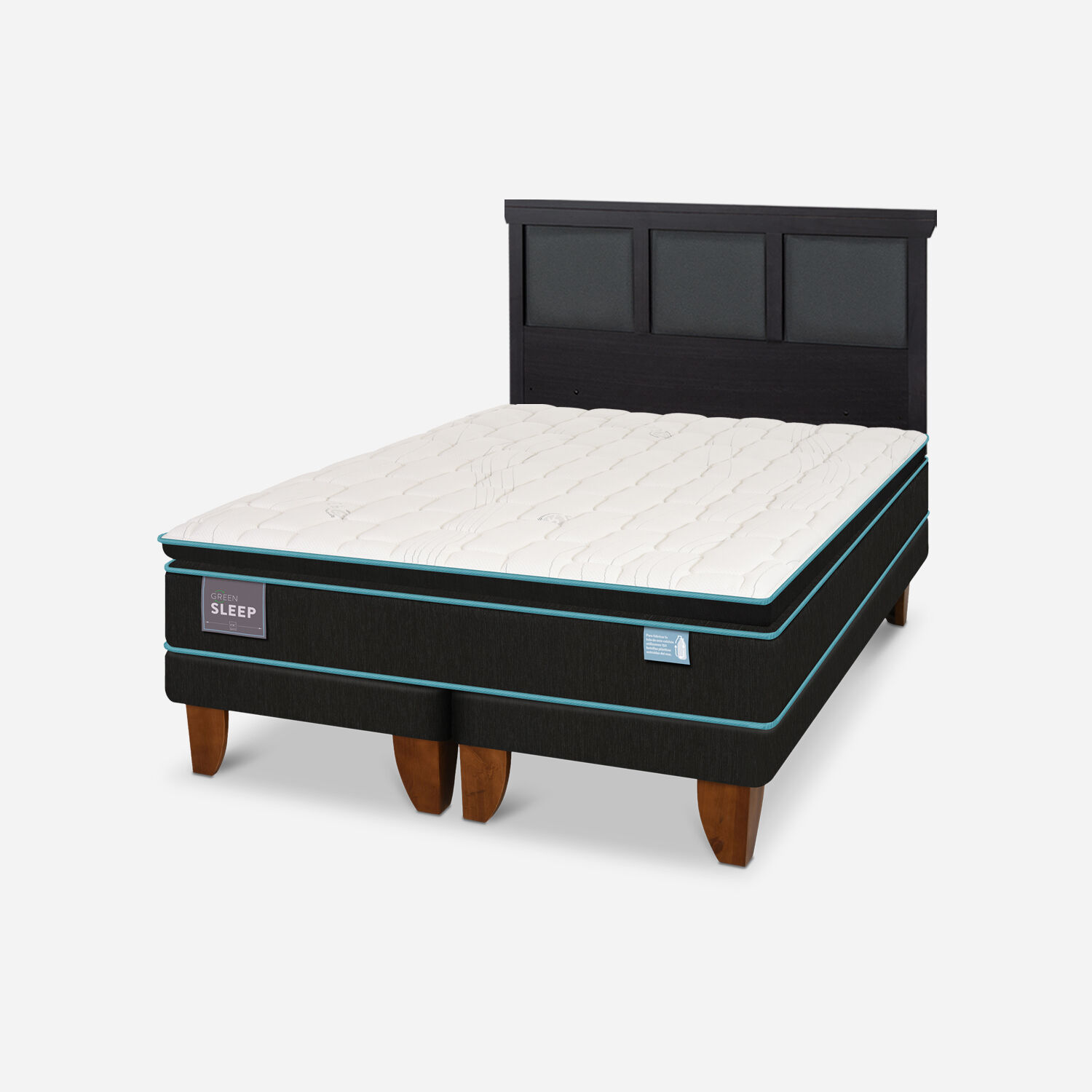 Cama Europea 2 Plazas Green Sleep Base Dividida + Respaldo Torino Negro