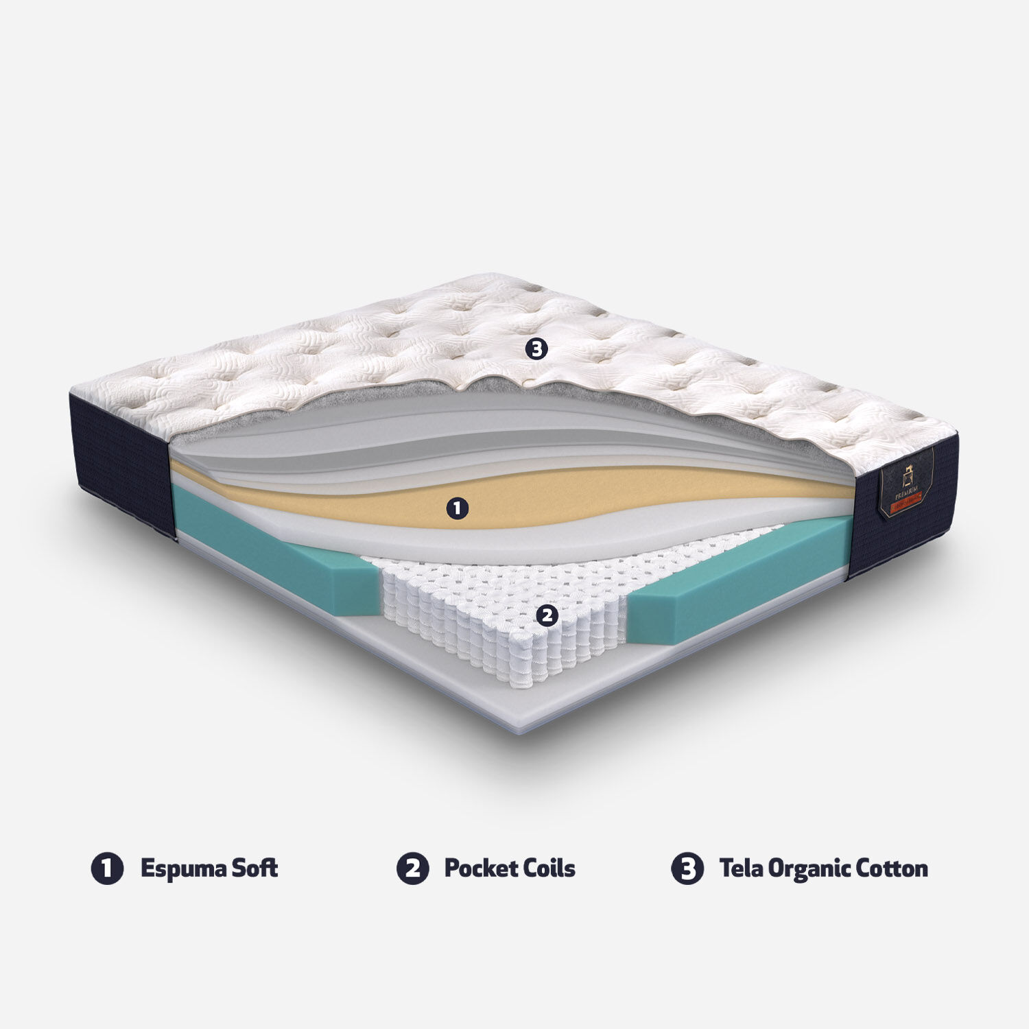 Cama Oak 2 Plazas Premium + Almohadas Viscoelásticas + Plumón