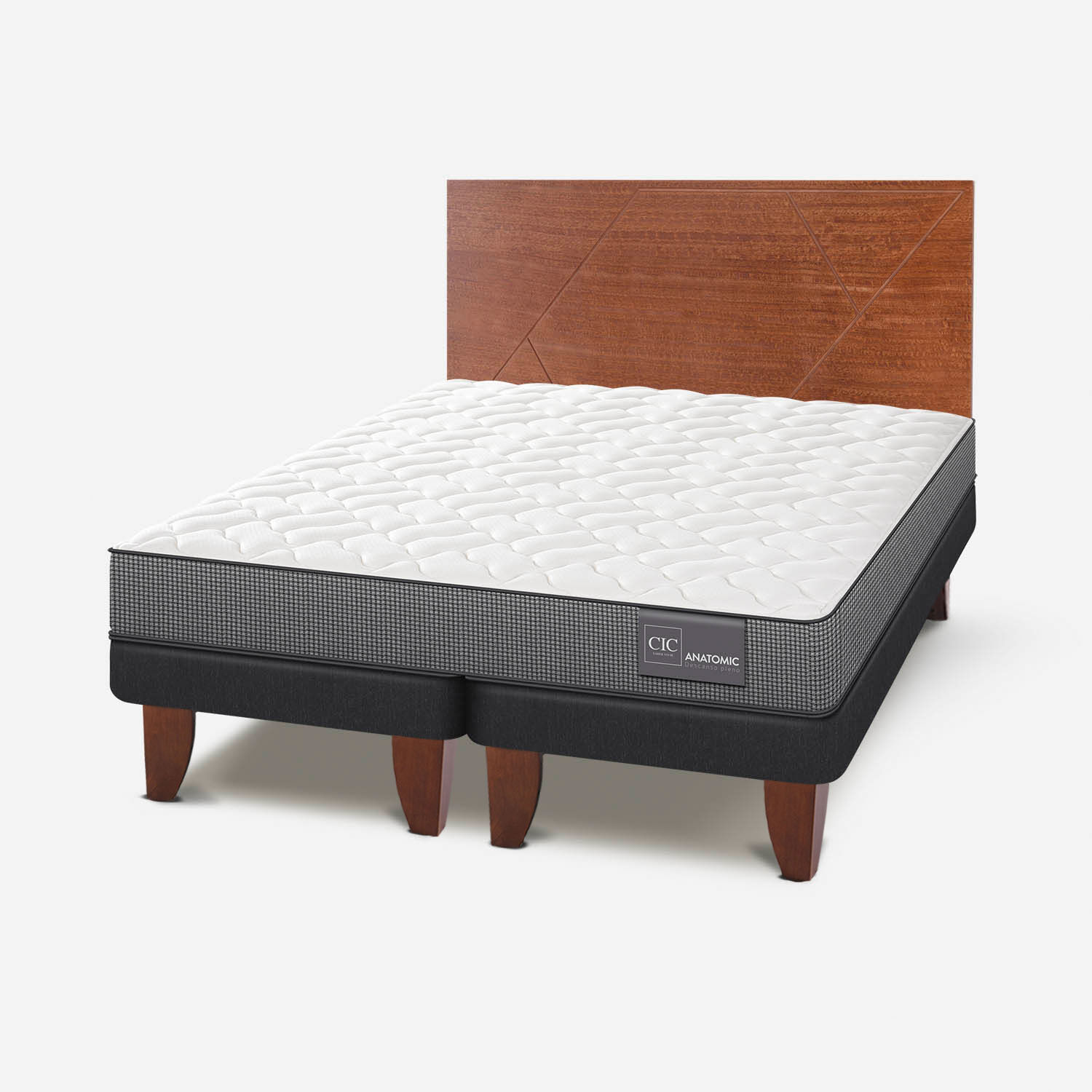 Cama Europea 2 Plazas Base Dividida Anatomic + Respaldo Villarrica Caramel