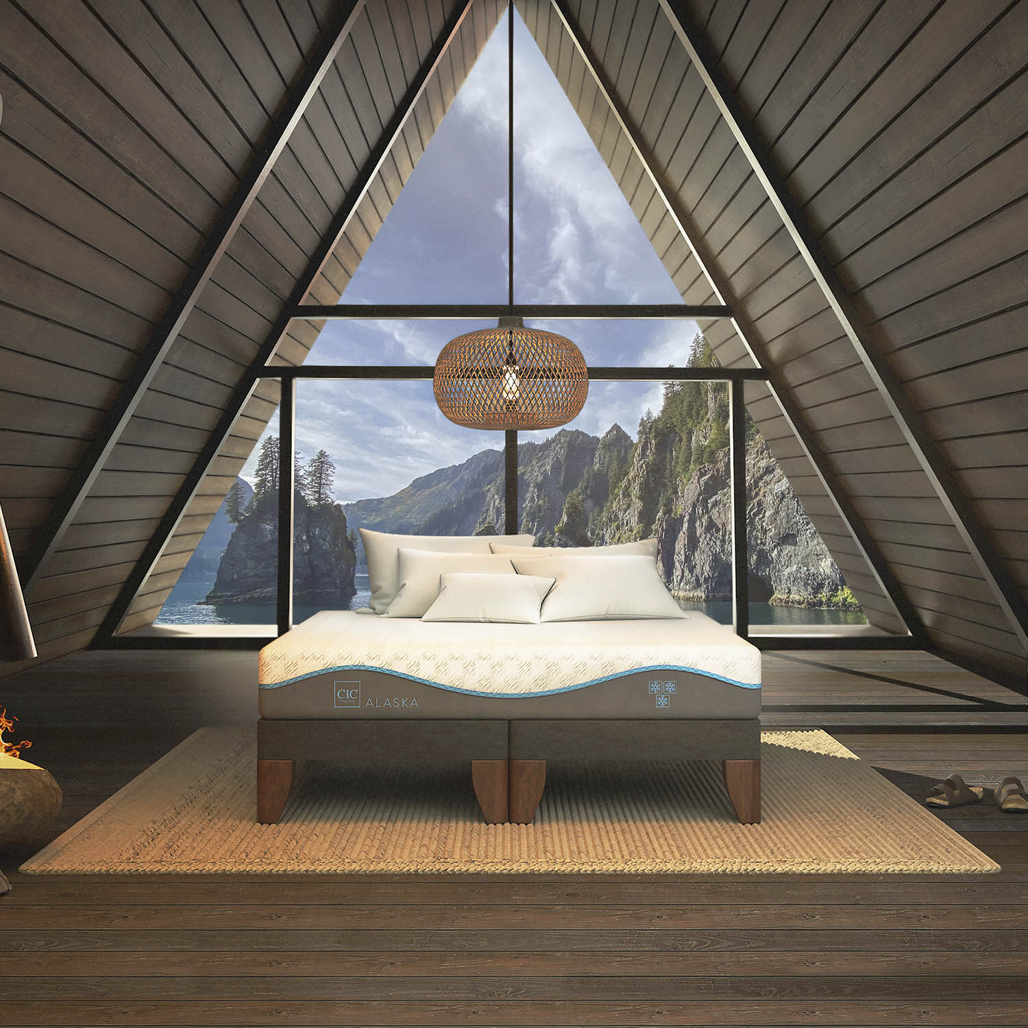 Cama Europea Curve 2 Plazas Alaska + Plum&oacute;n + S&aacute;banas + Almohadas Viscoel&aacute;sticass