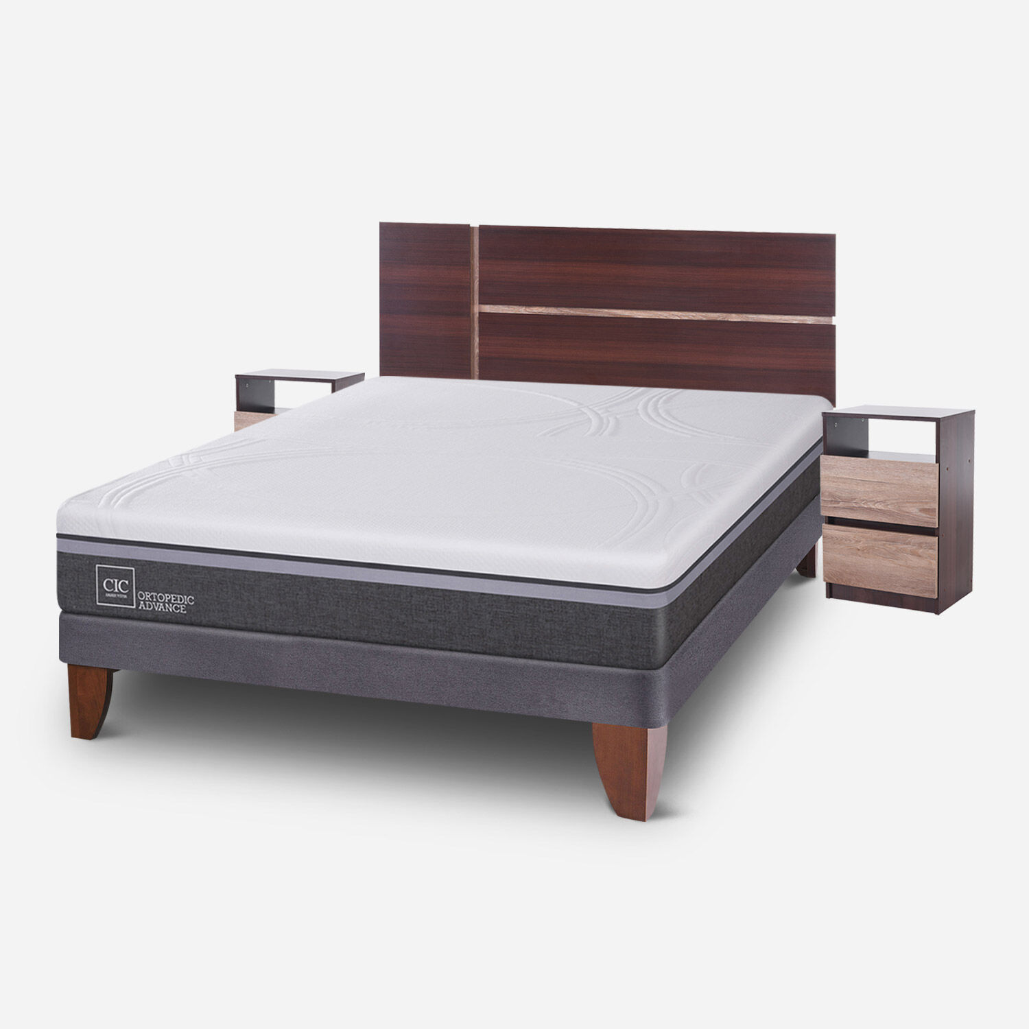 Cama Europea 2 Plazas Ortopedic Advance Base Normal + Set Enio