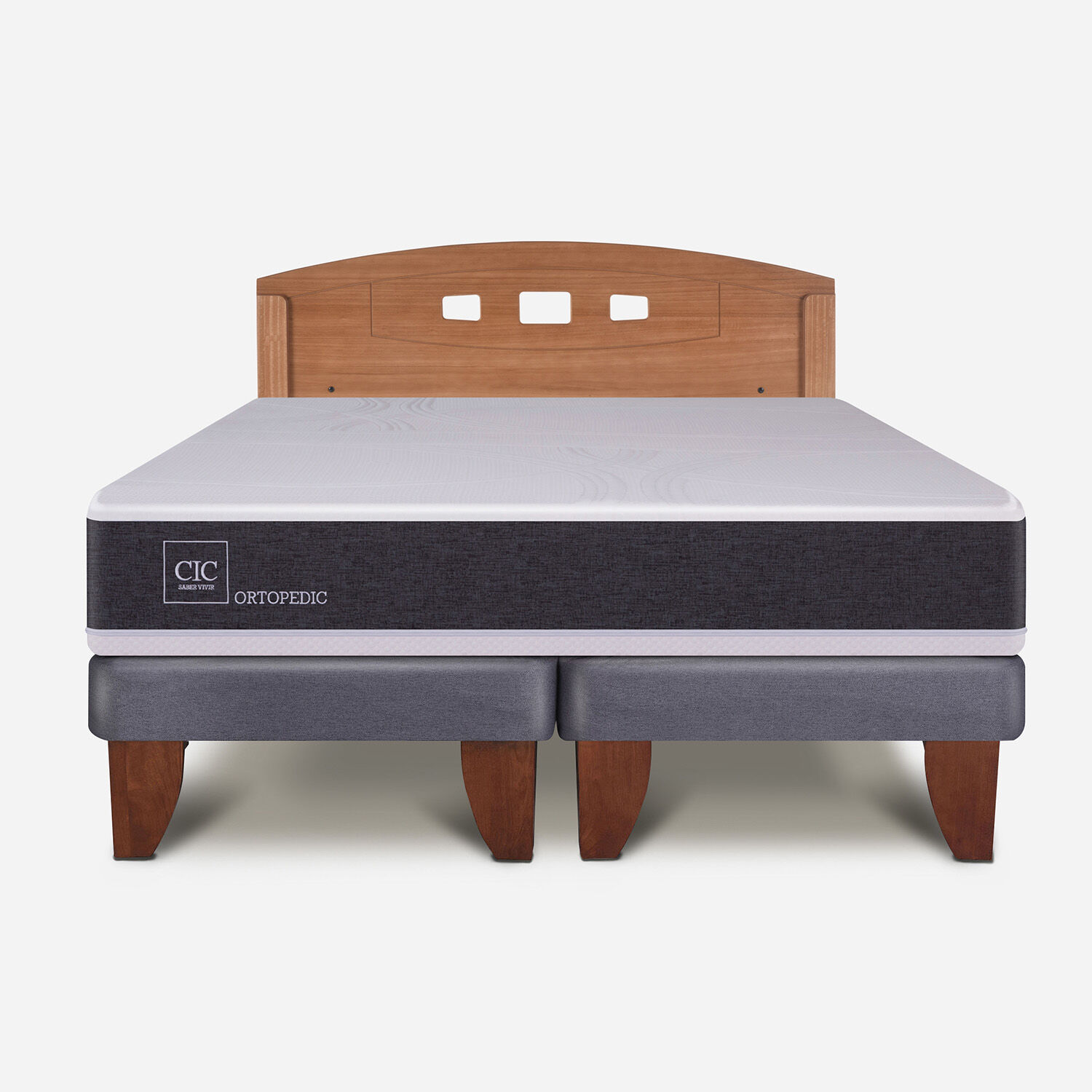 Cama Europea 2 Plazas Ortopedic Base Dividida + Respaldo Gales Caramel