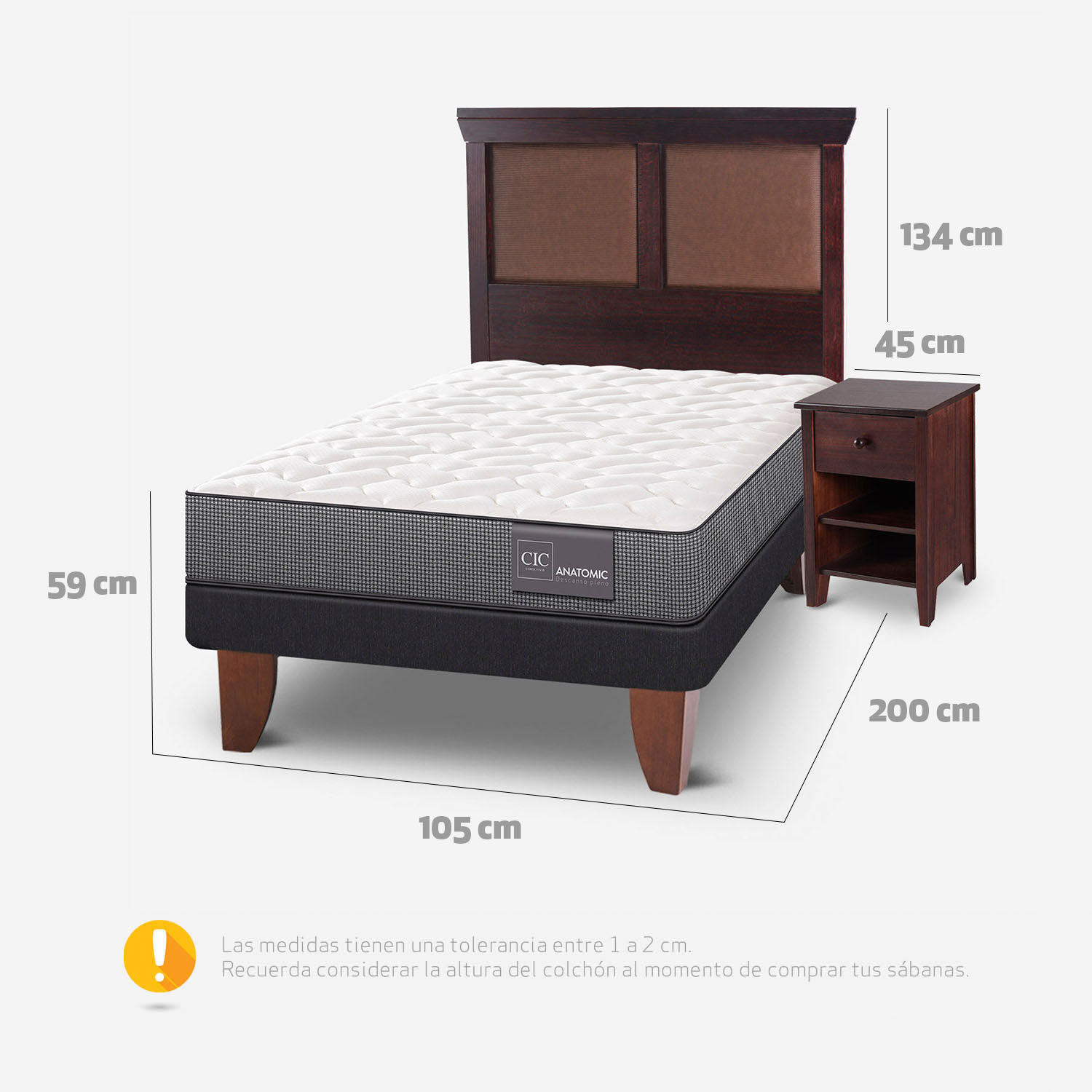 Cama Europea 1,5 Plazas Anatomic + Set Torino Chocolate