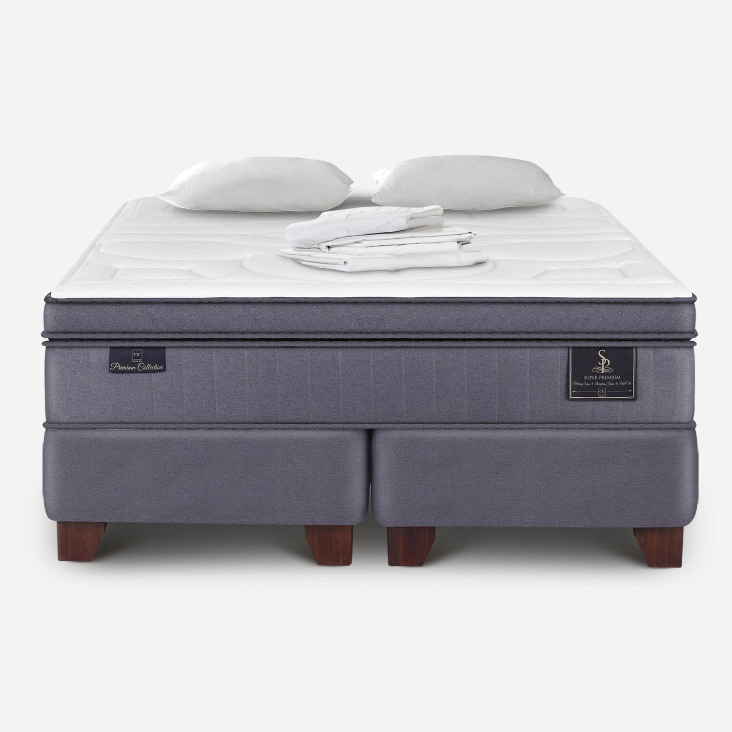 Box Spring King Super Premium + S&aacute;banas + Almohadas