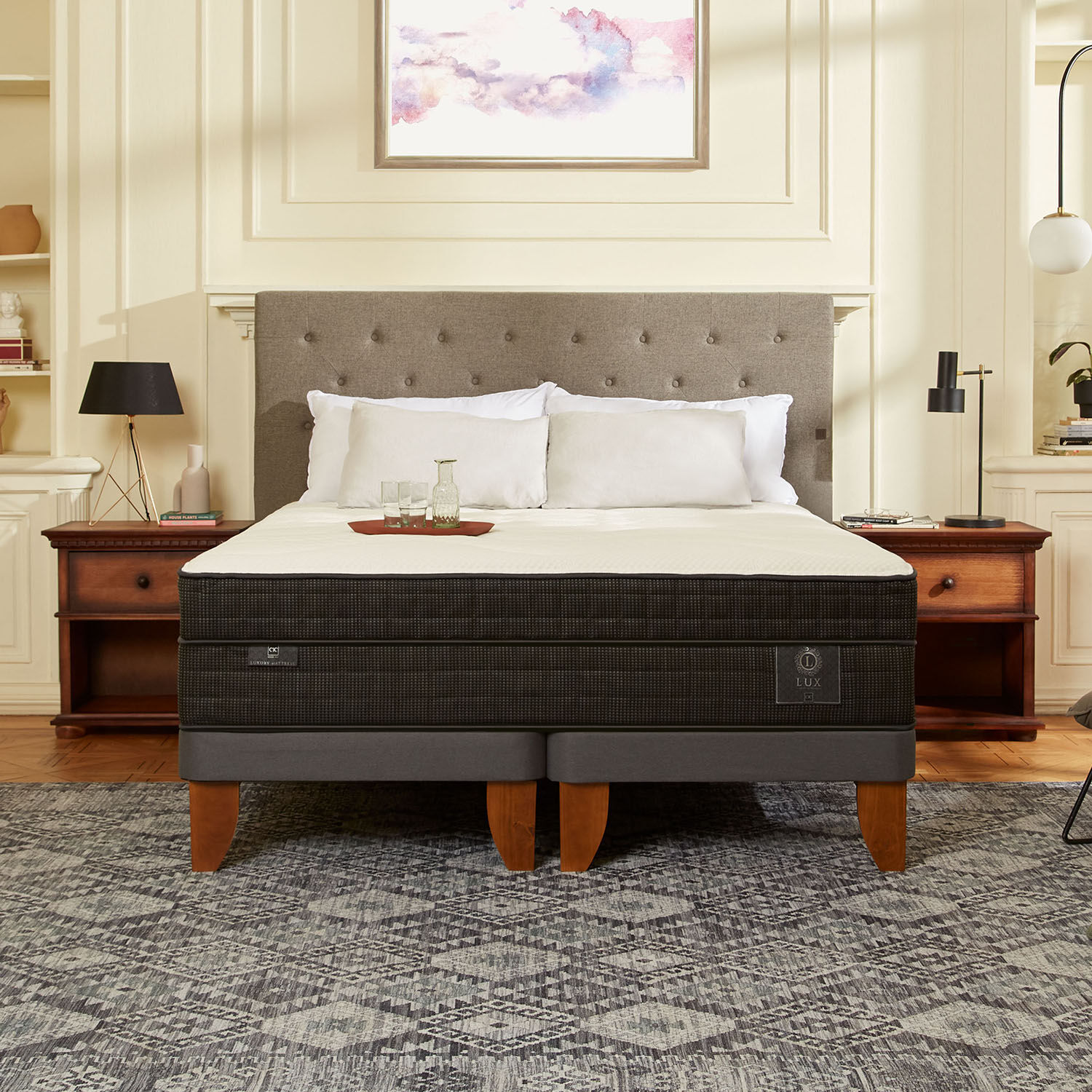 Cama Europea King Lux + Respaldo Miró Negro | CIC