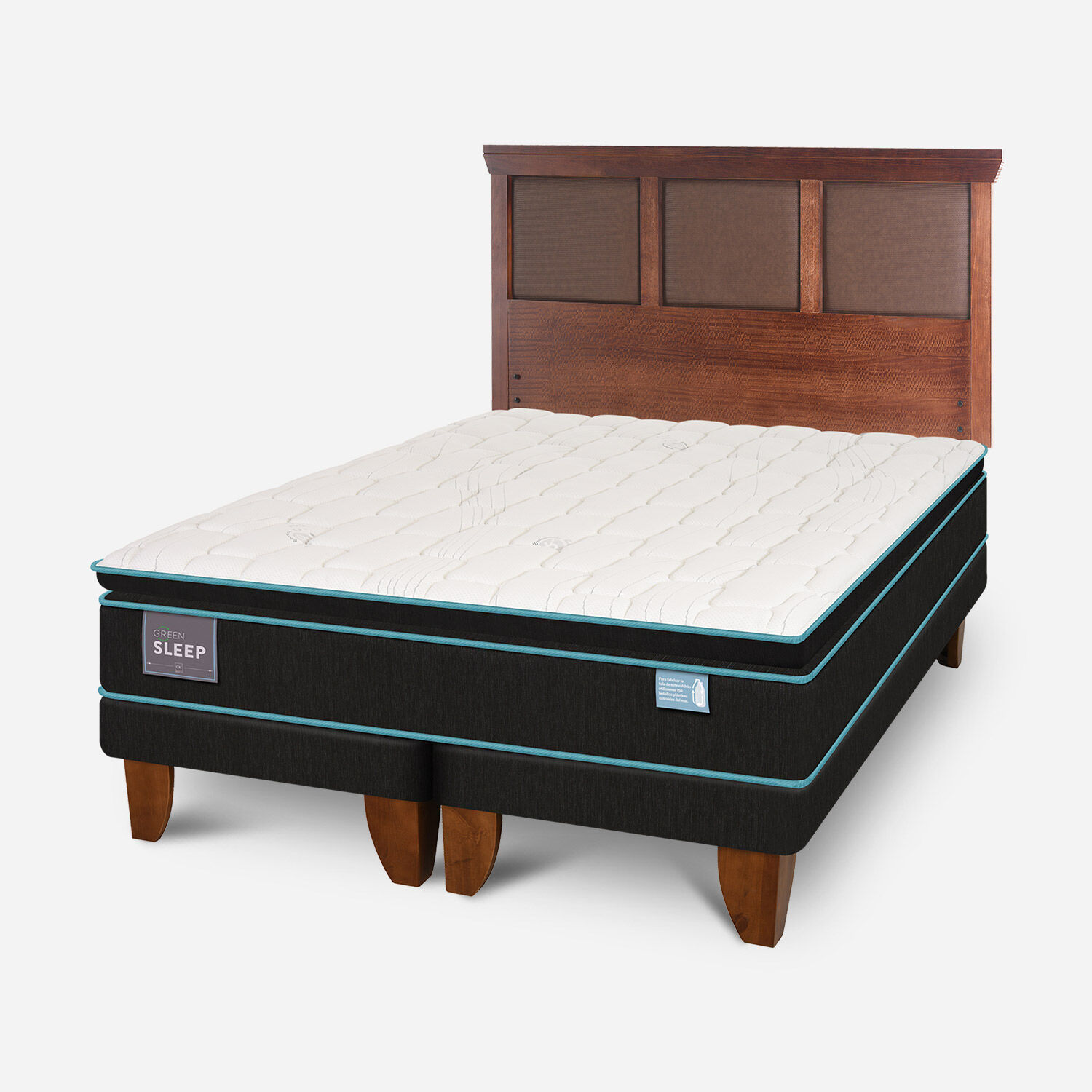 Cama Europea King Green Sleep Base Dividida + Respaldo Torino Caramel