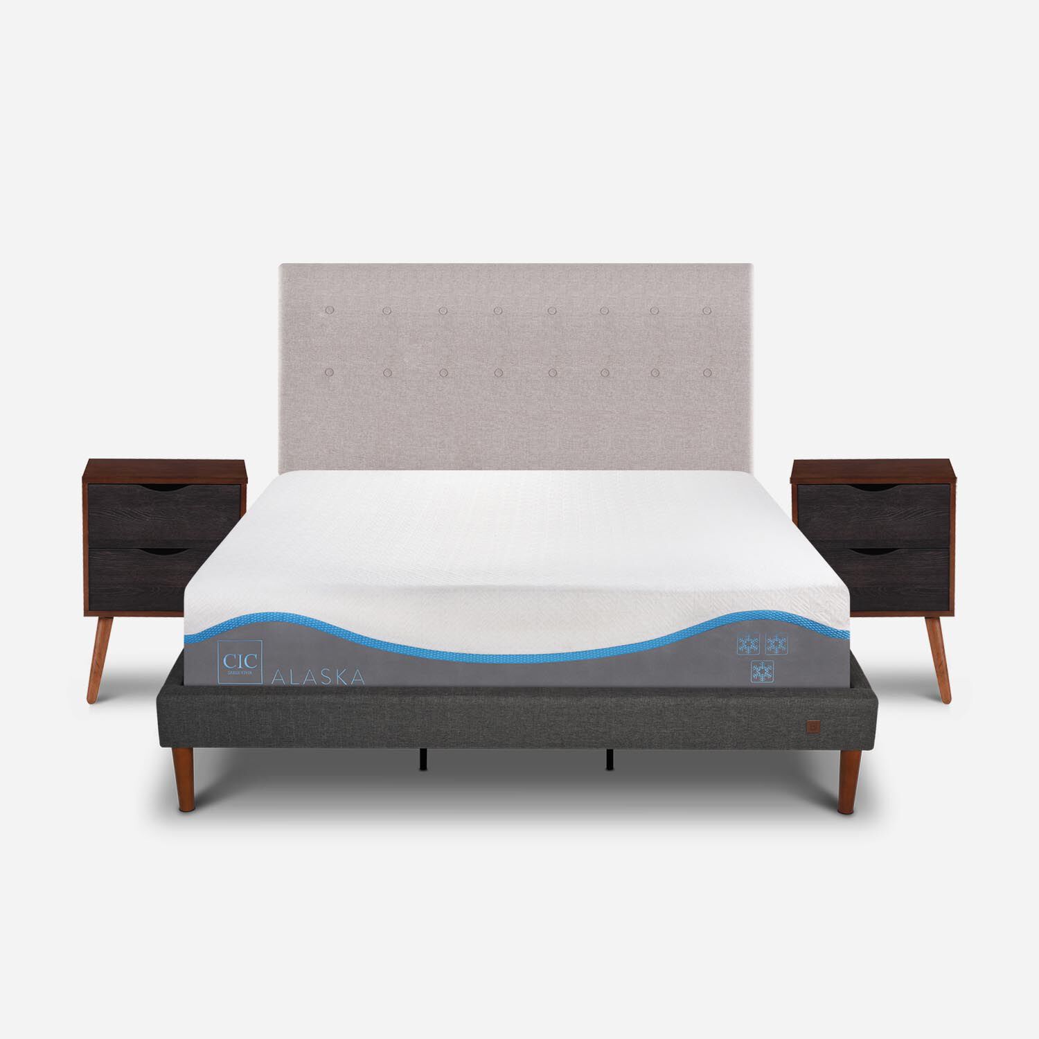 Cama Europea Curve King Alaska + Set Tigris