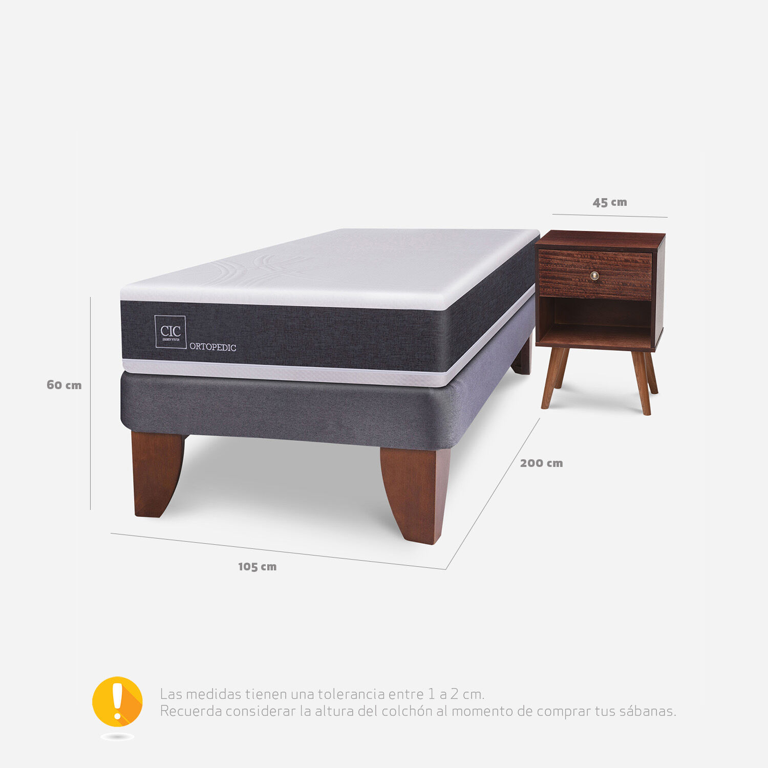 Cama Europea 1.5 Plazas Ortopedic + Velador New Múnich