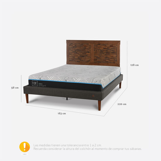 Cama Europea Curve 2 Plazas Smart Green + Respaldo Antique