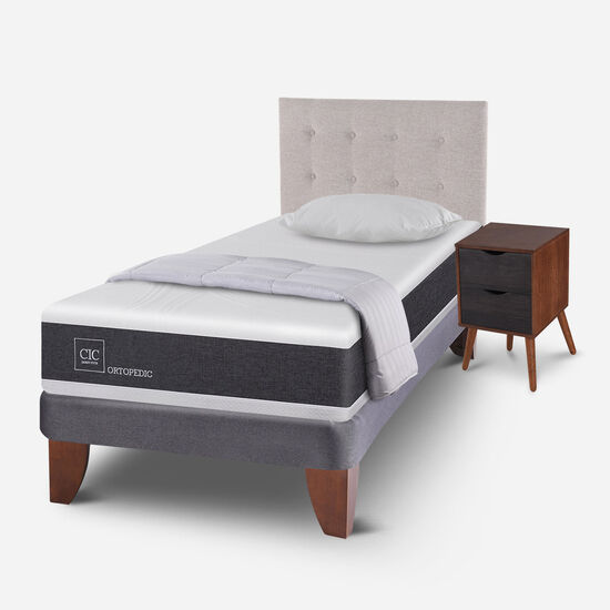 Cama Europea 1.5 Plazas Ortopedic + Almohada + Plumón + Set Tigris