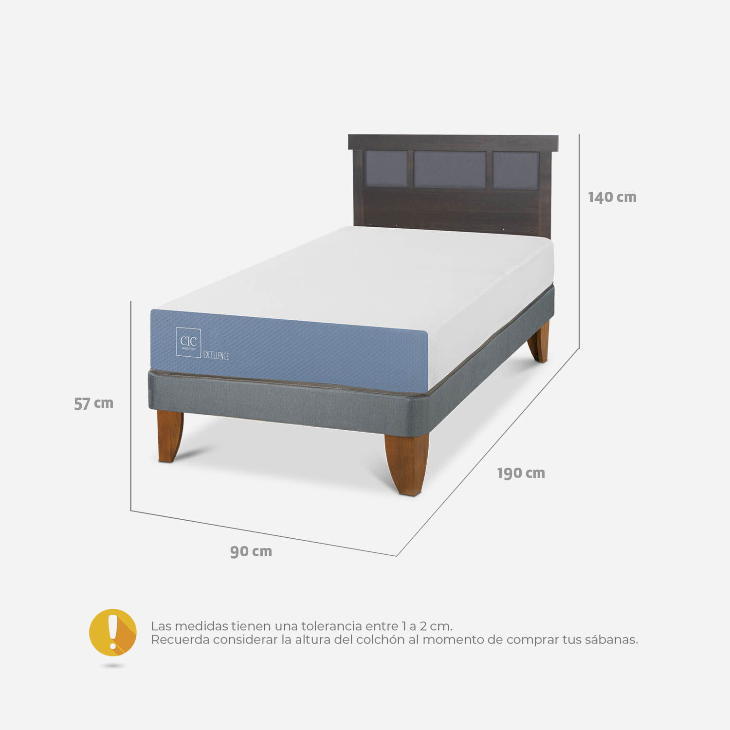 Cama Europea 1,5 Plazas Excellence + Respaldo Dublín Gris