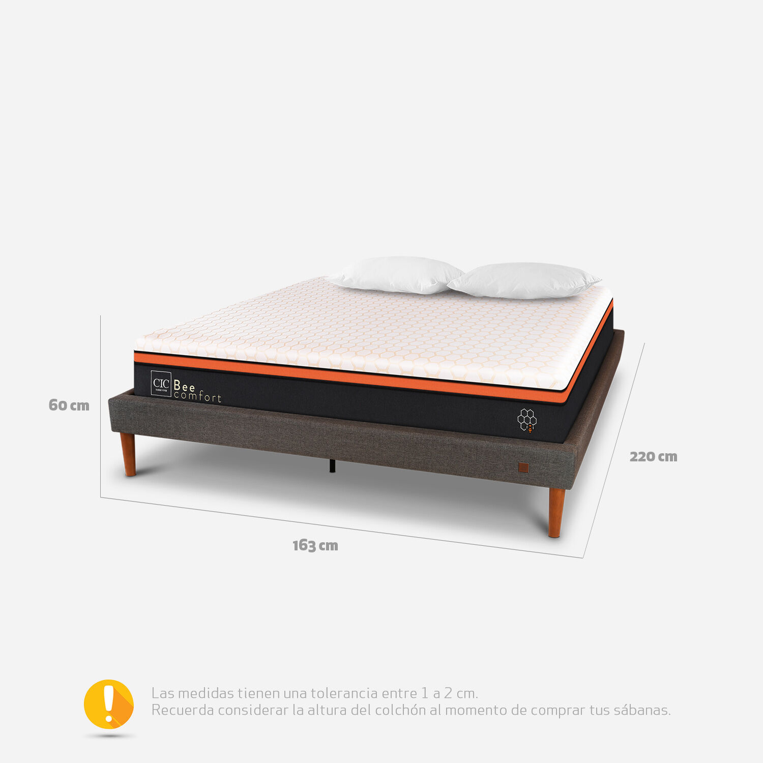 Cama Europea Curve 2 Plazas Bee Comfort + Almohadas