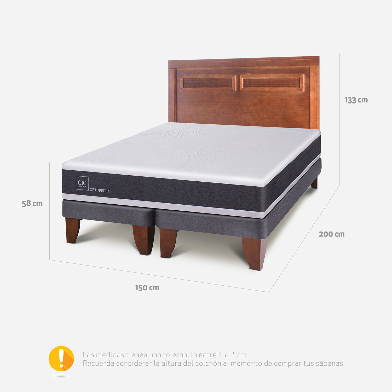 Cama Europea 2 Plazas Base Dividida Ortopedic + Respaldo Milán