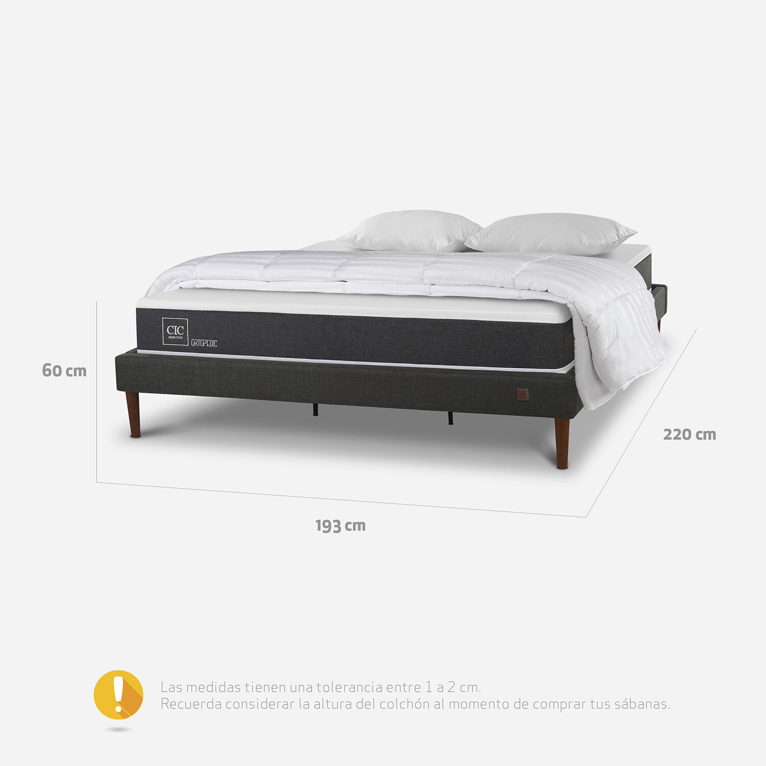 Cama Europea Curve King Ortopedic + Almohadas + Plumón