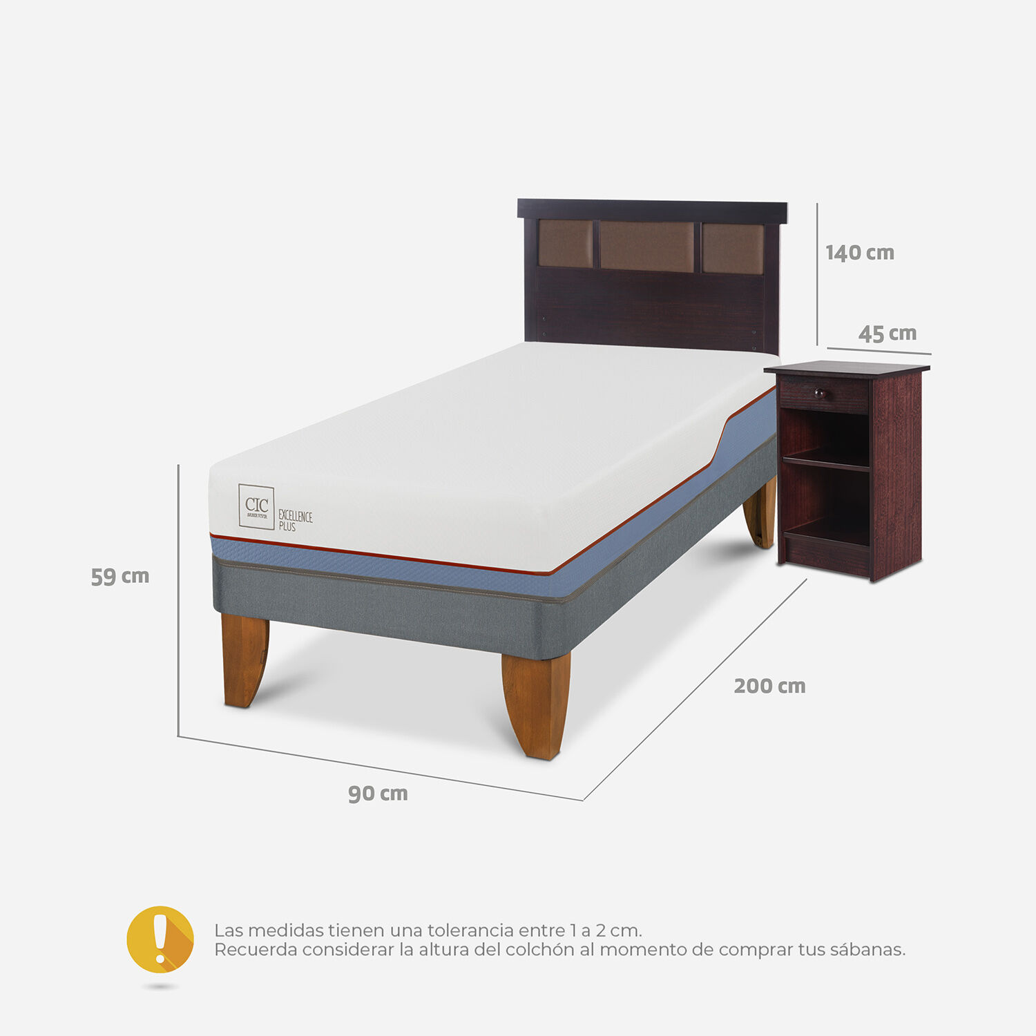 Cama Europea 1 Plaza Excellence Plus + Set Dubl&iacute;n Chocolate