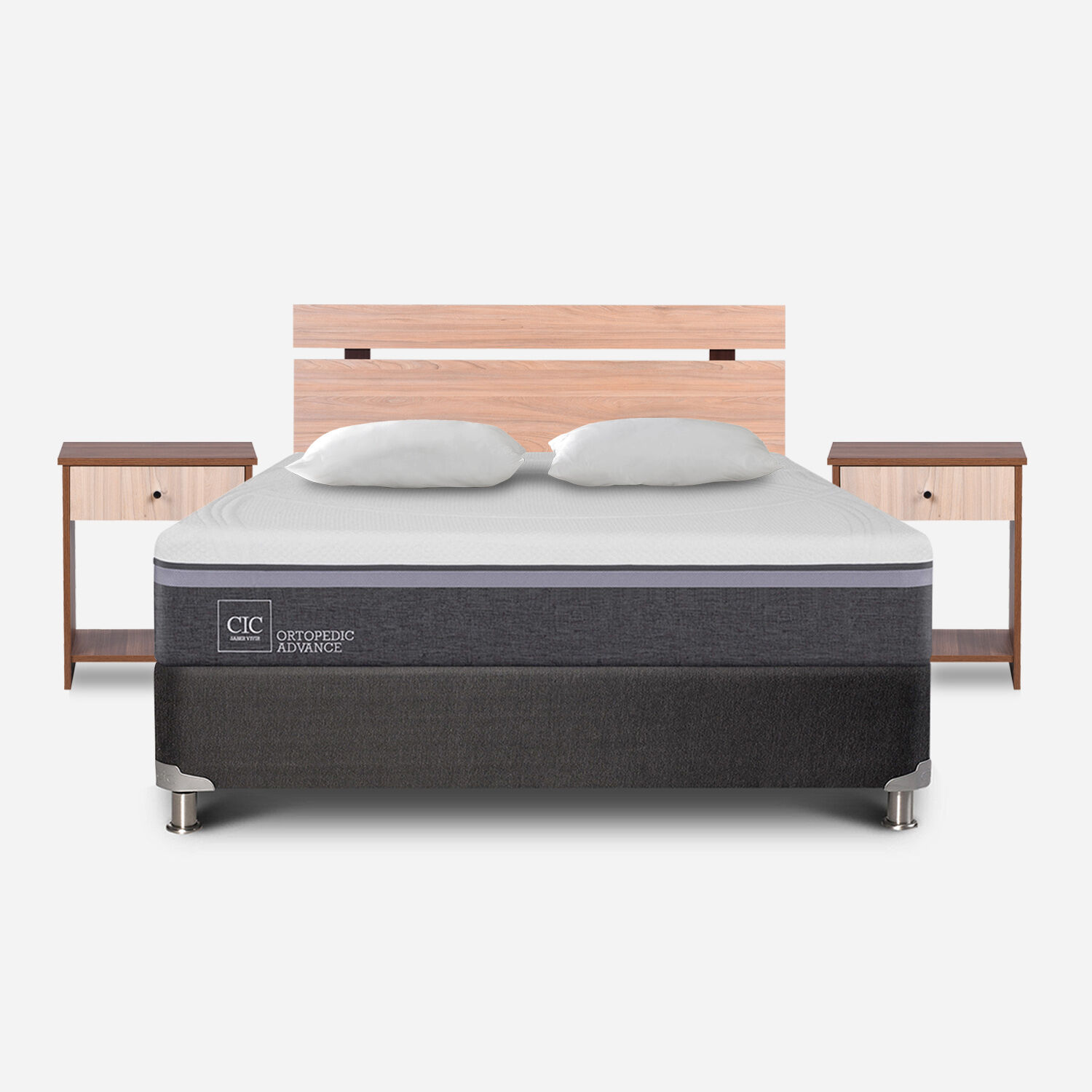Box Spring 2 Plazas Ortopedic Advance Base Normal 5 Zonas + Almohadas + Set Olmo