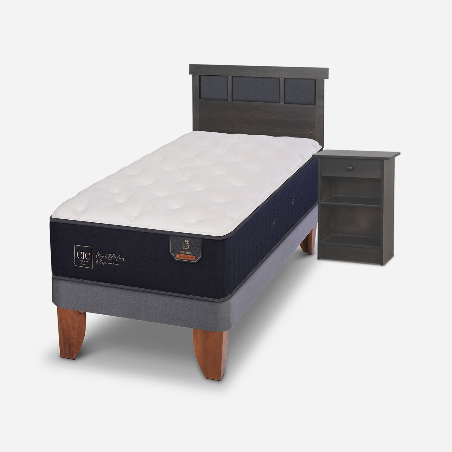 Cama Europea 1,5 Plazas Premium + Set Dubl&iacute;n Gris