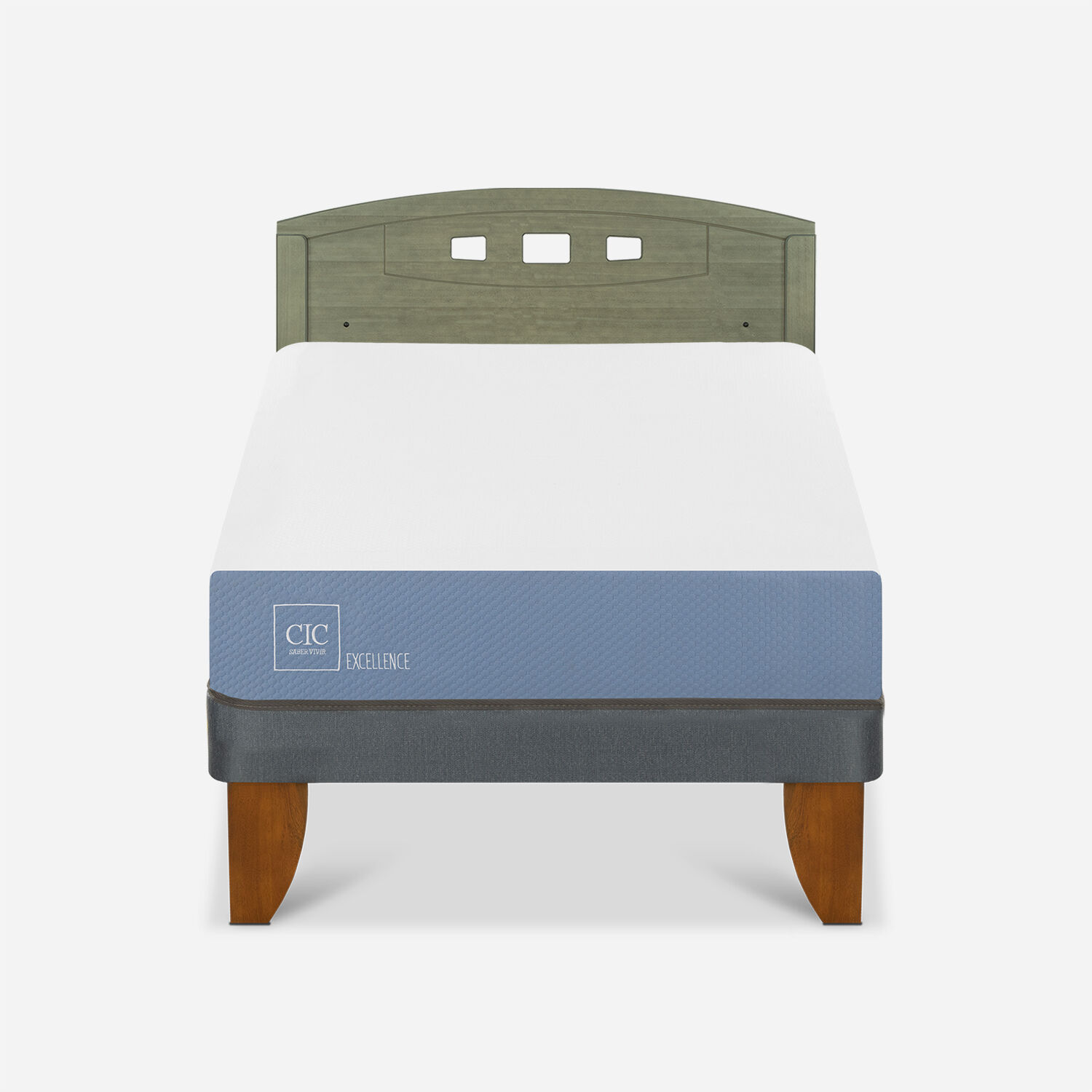 Cama Europea 1,5 Plazas Excellence + Respaldo Gales Olivo