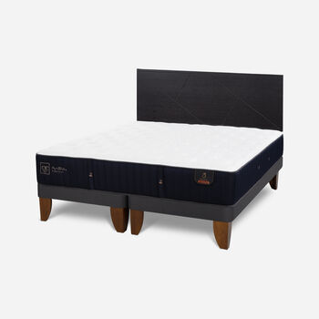 Cama Europea 2 Plazas Premium Base Dividida + Respaldo Villarrica Negro