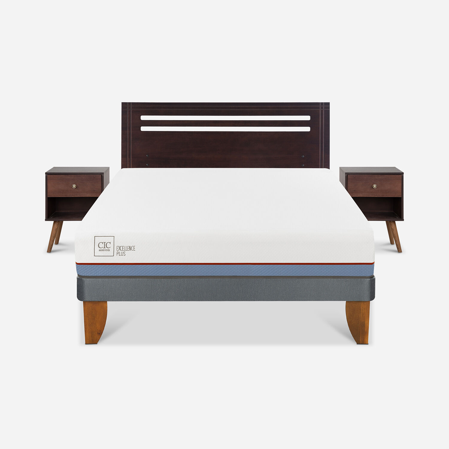 Cama Europea 2 Plazas Excellence Plus Base Normal + Set Múnich Chocolate