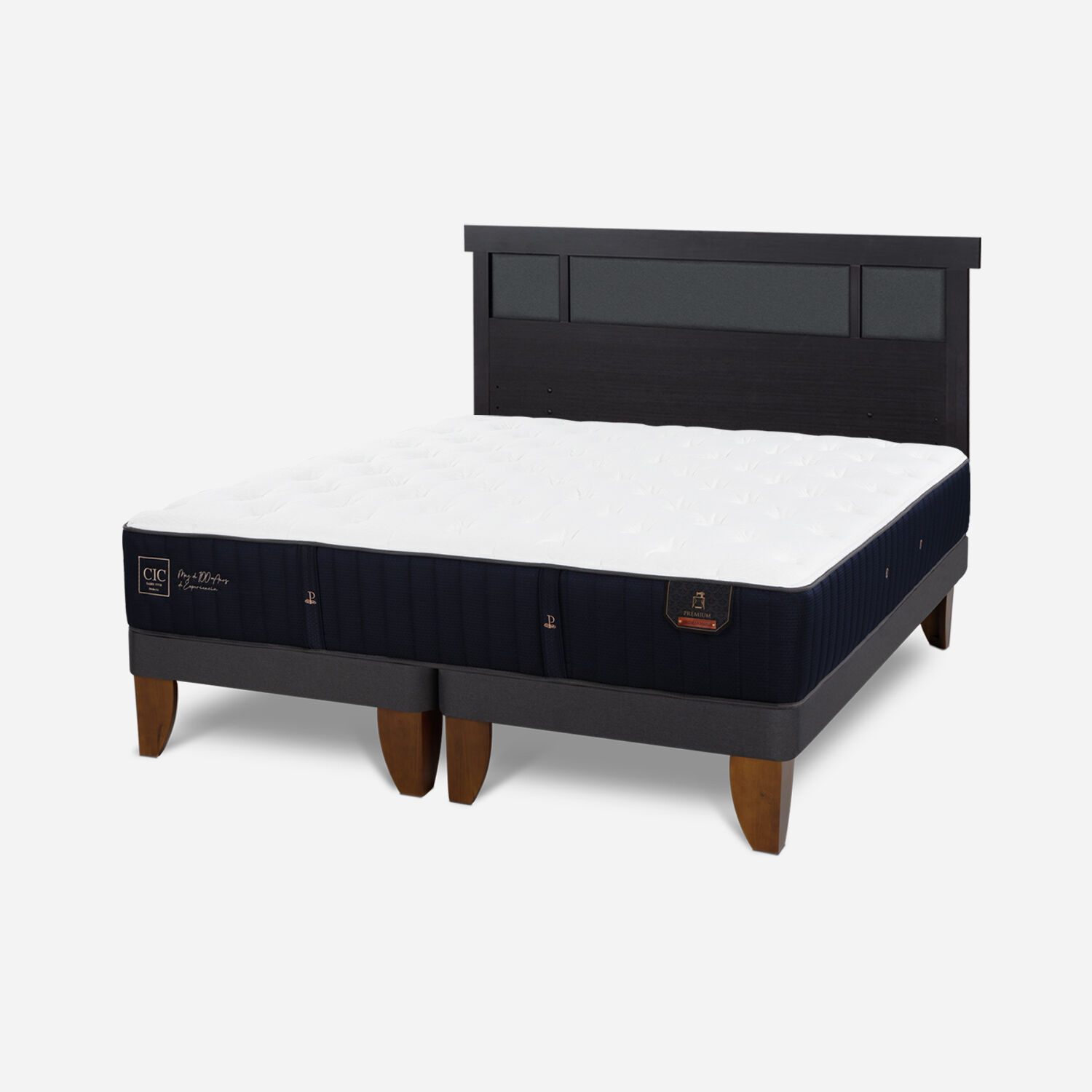 Cama Europea 2 Plazas Premium Base Dividida + Respaldo Dublín Negro