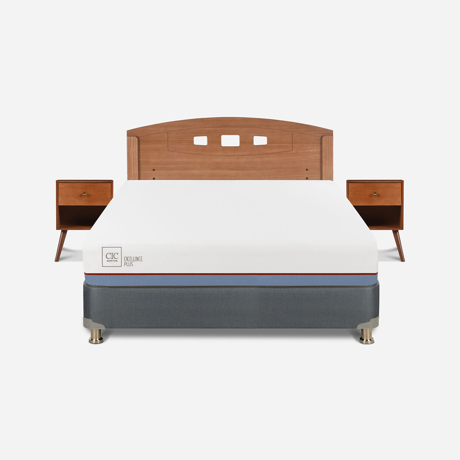 Cama Americana 2 Plazas Excellence Plus Base Normal + Set Gales Caramel