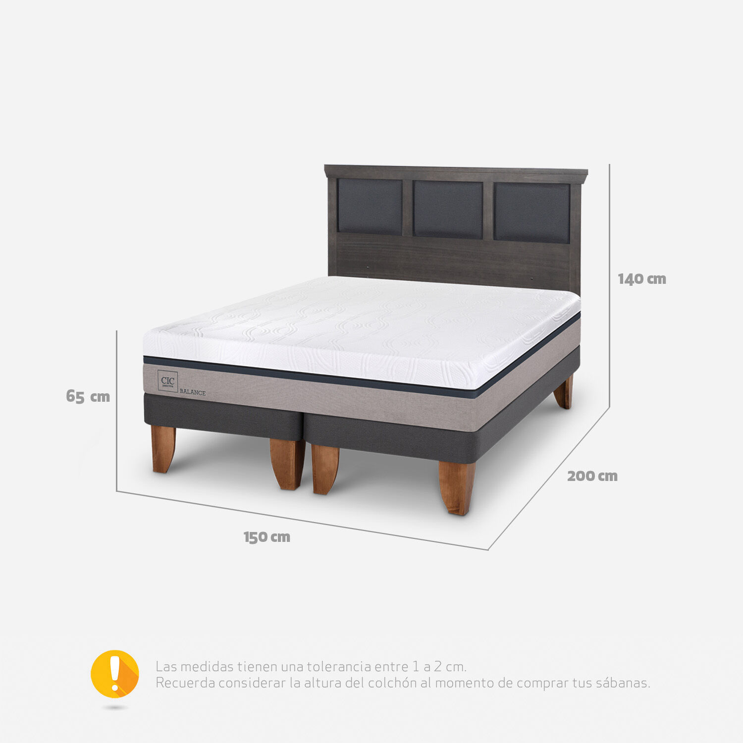 Cama Europea King Balance + Respaldo Torino Gris