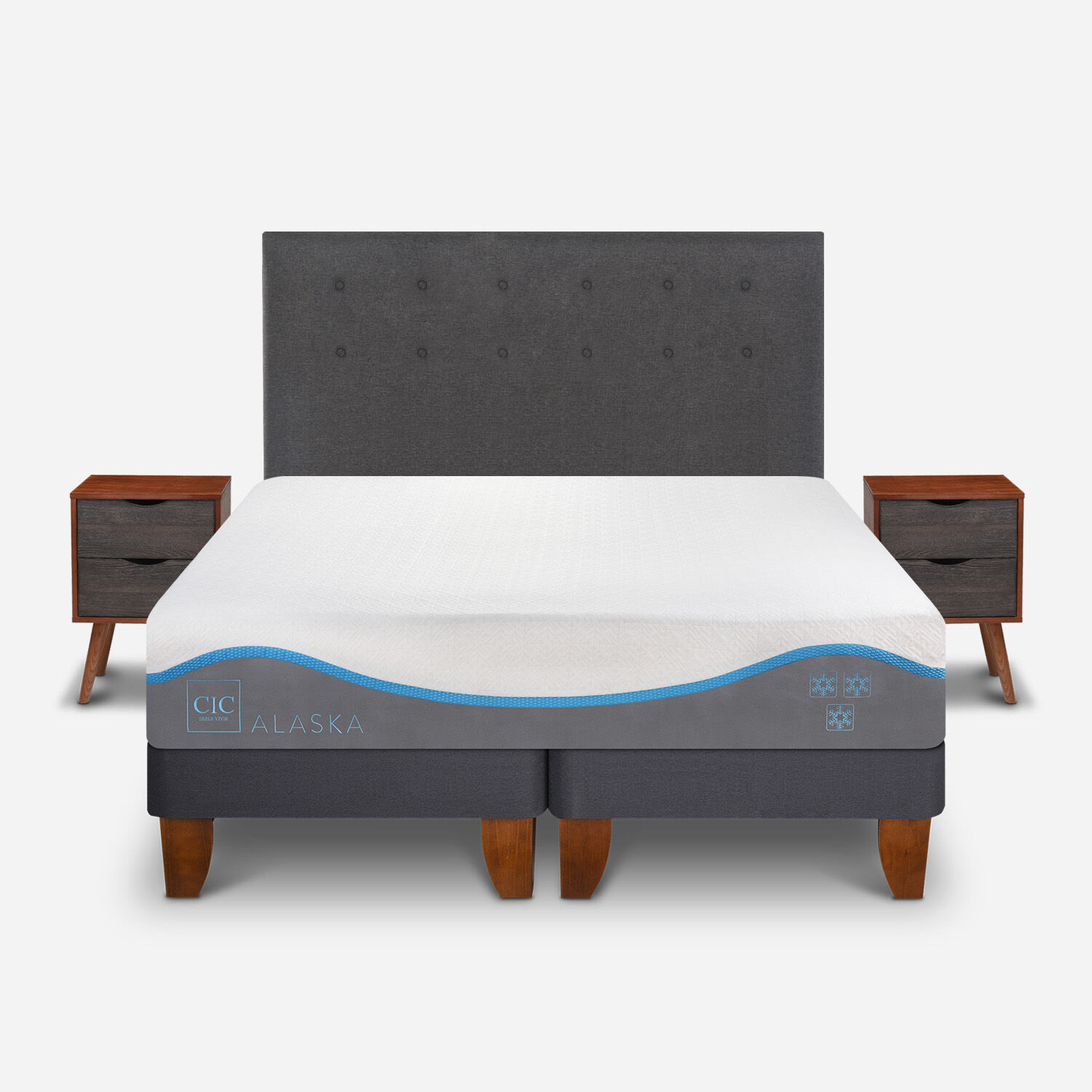 Cama Europea 2 Plazas Alaska + Set Éufrates