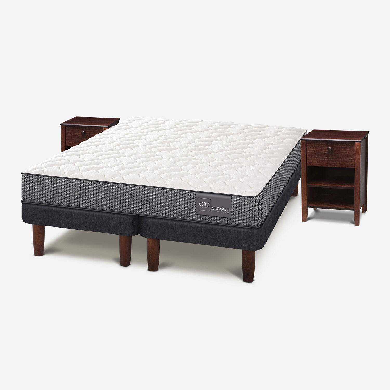 Cama Europea King Anatomic + Veladores Torino Chocolate