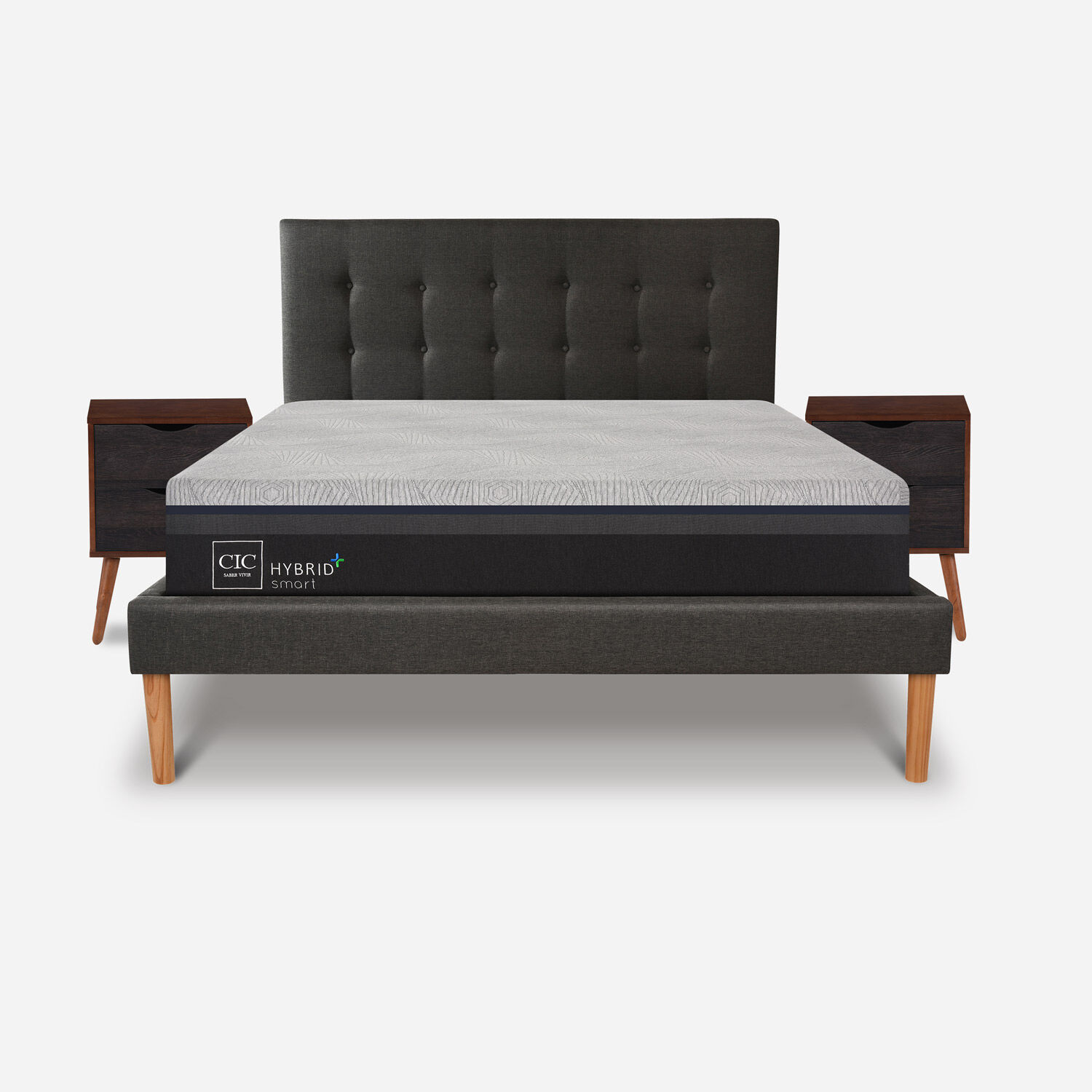 Cama King Hybrid Plus + Set Velador N&iacute;ger