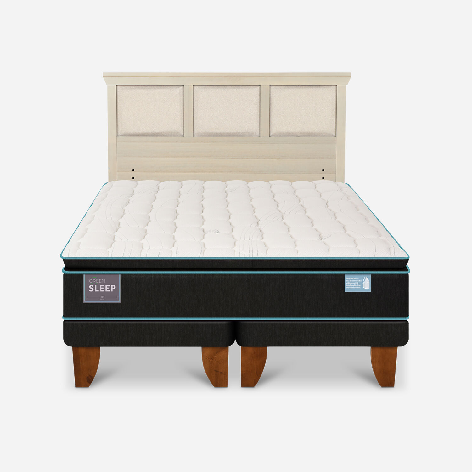 Cama Europea 2 Plazas Green Sleep Base Dividida + Respaldo Torino Alpino