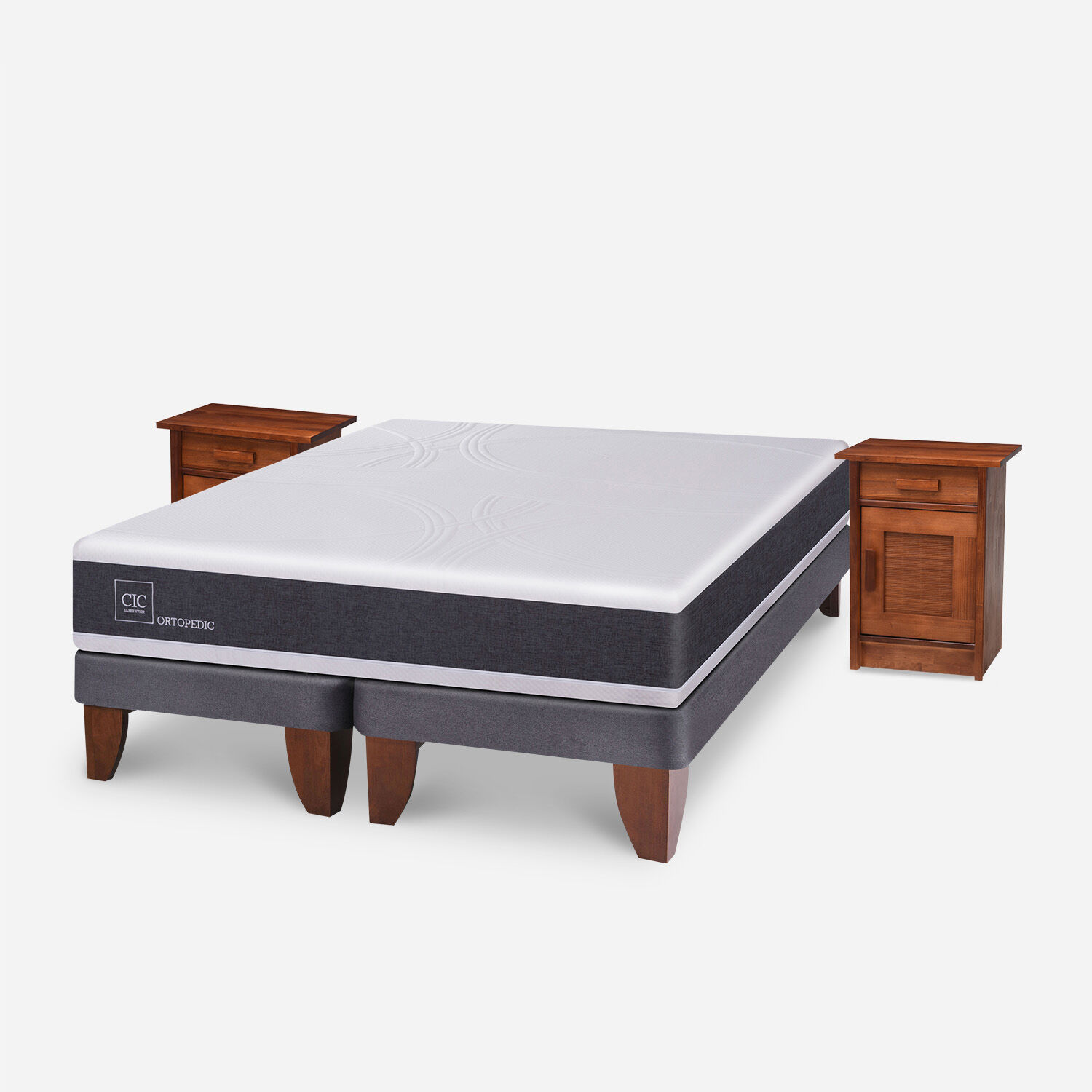 Cama Europea 2 Plazas Ortopedic Base Dividida + Veladores Mil&aacute;n Caramel
