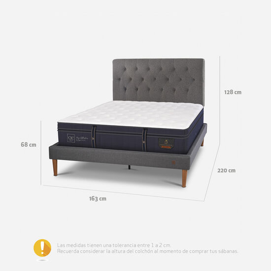 Cama Europea Curve 2 Plazas Grand Premium + Respaldo Kavery