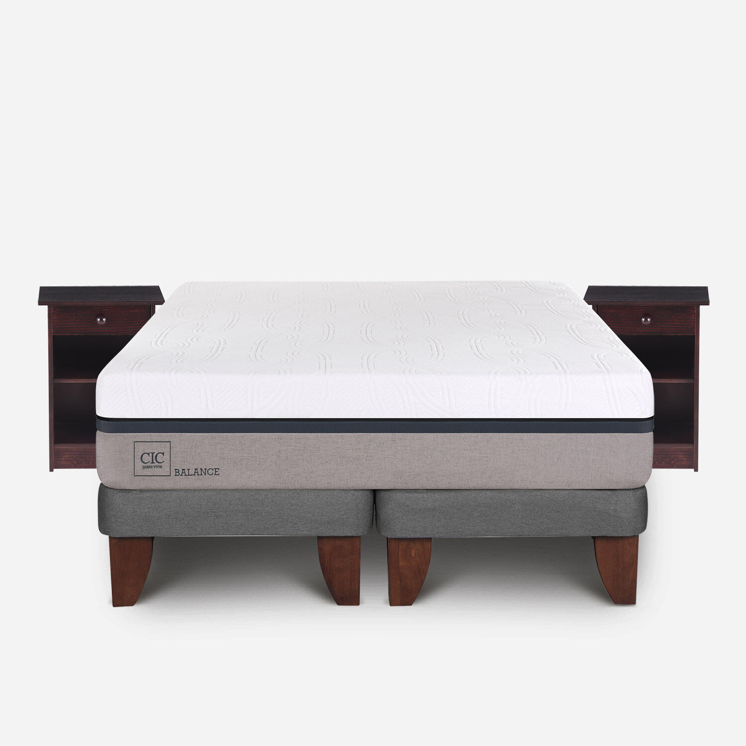 Cama Europea 2 Plazas Balance Base Dividida + Veladores Dubl&iacute;n Chocolate