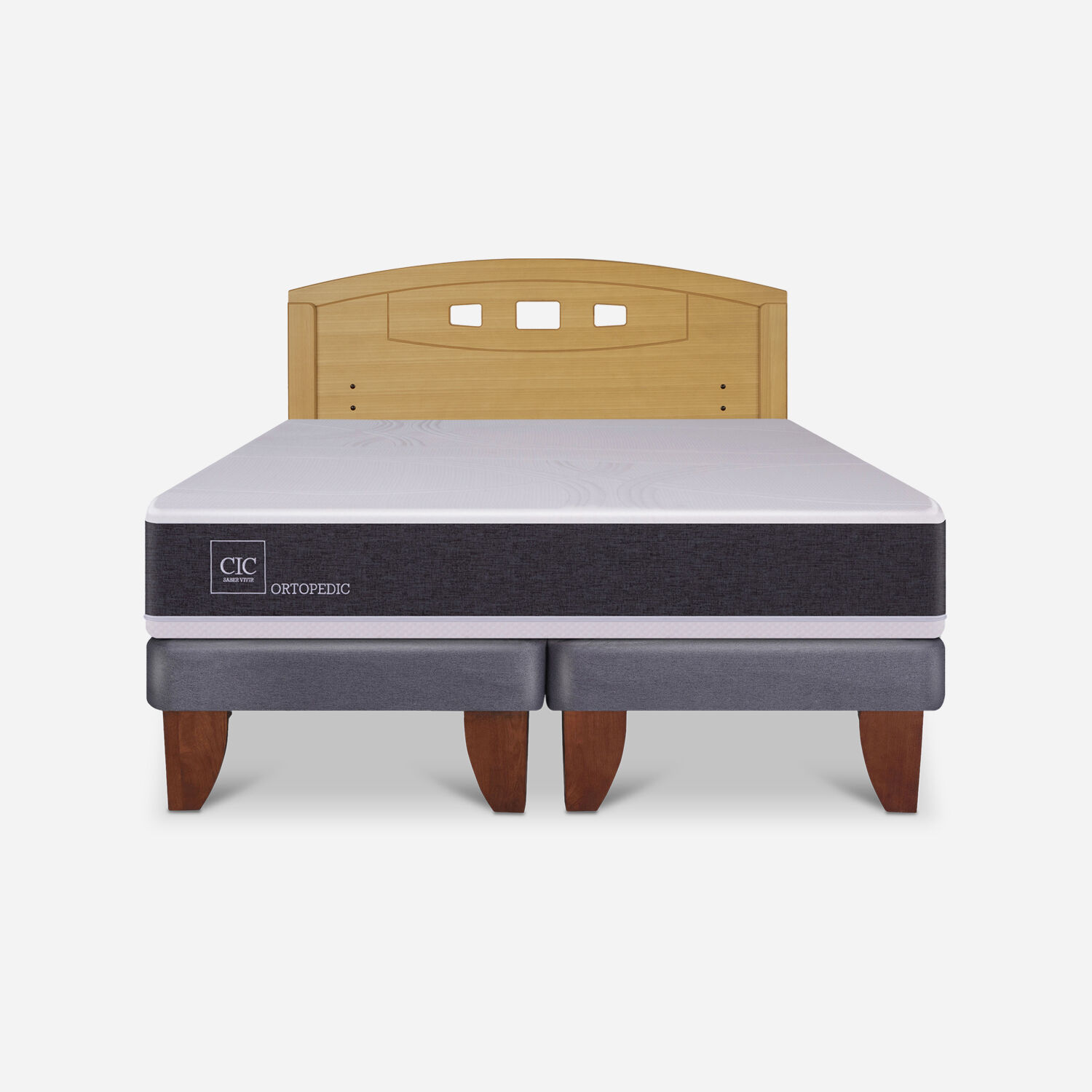 Cama Europea 2 Plazas Ortopedic Base Dividida + Respaldo Gales Mostaza