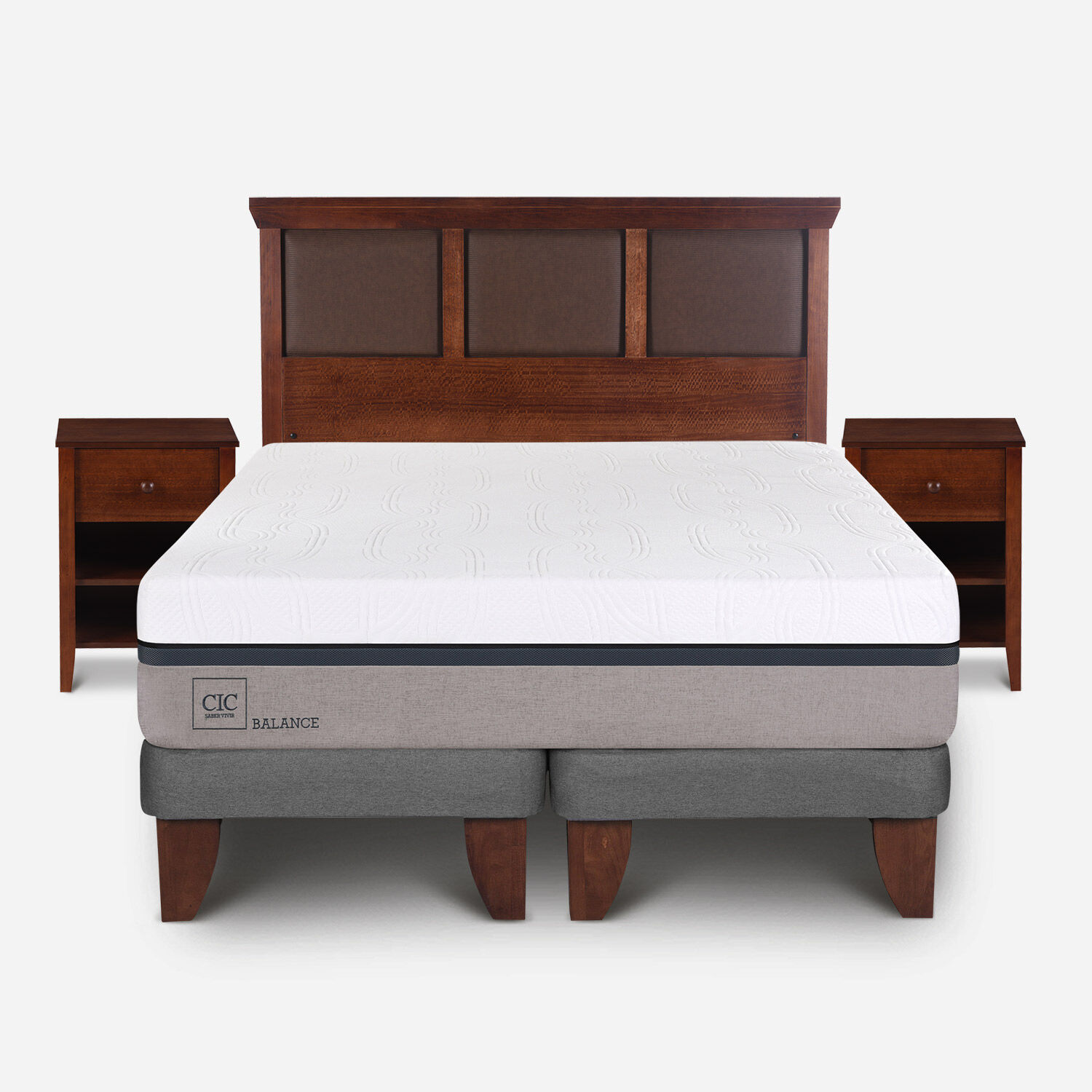 Cama Europea 2 Plazas Balance Base Dividida + Set Torino Caramel