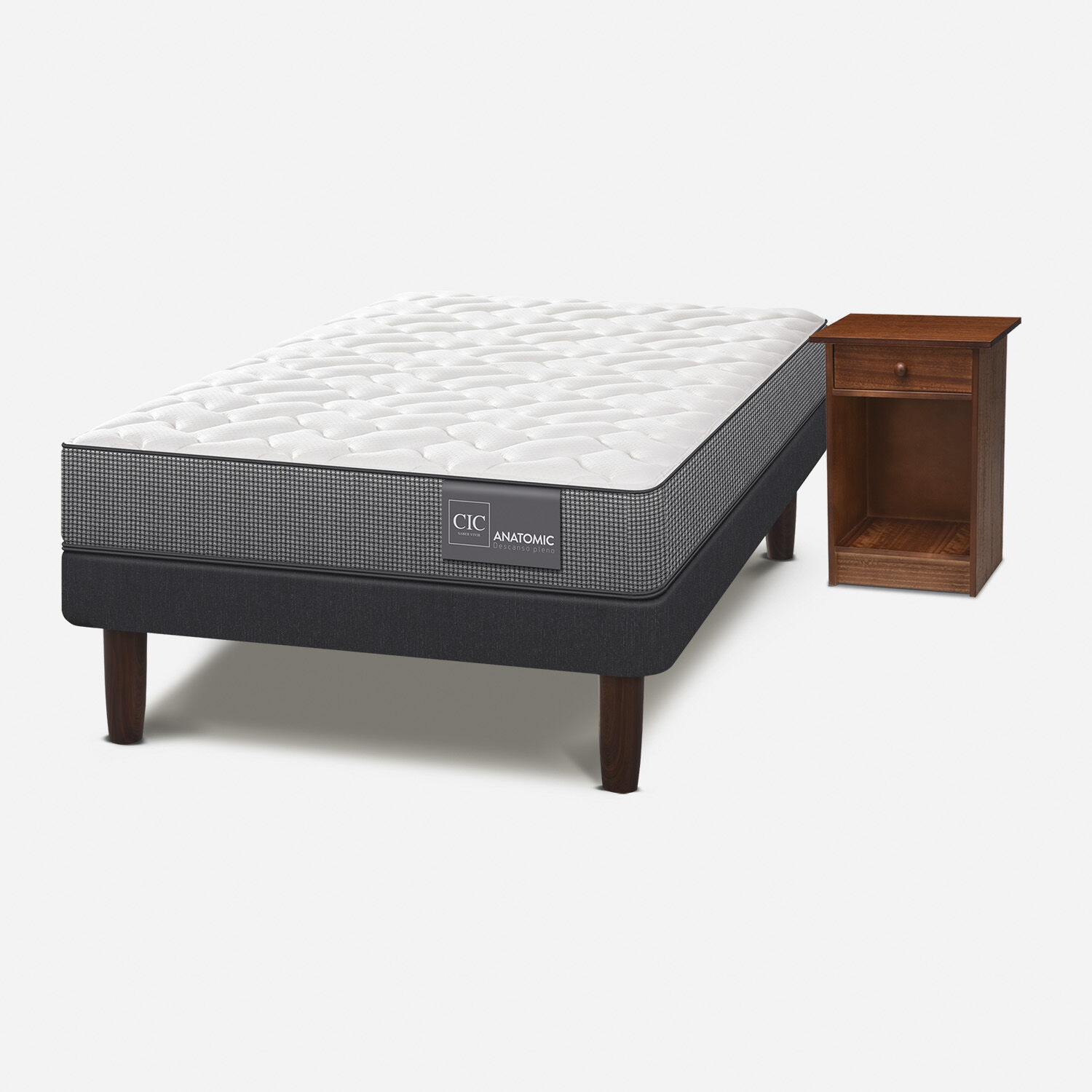 Cama Europea 1,5 Plazas Anatomic + Velador New Villarrica