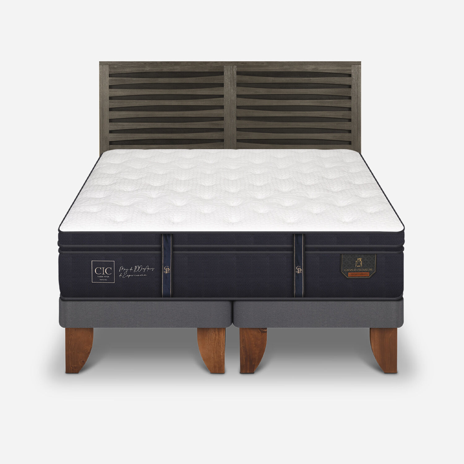 Cama Europea 2 Plazas Grand Premium Base Dividida + Respaldo Rhone