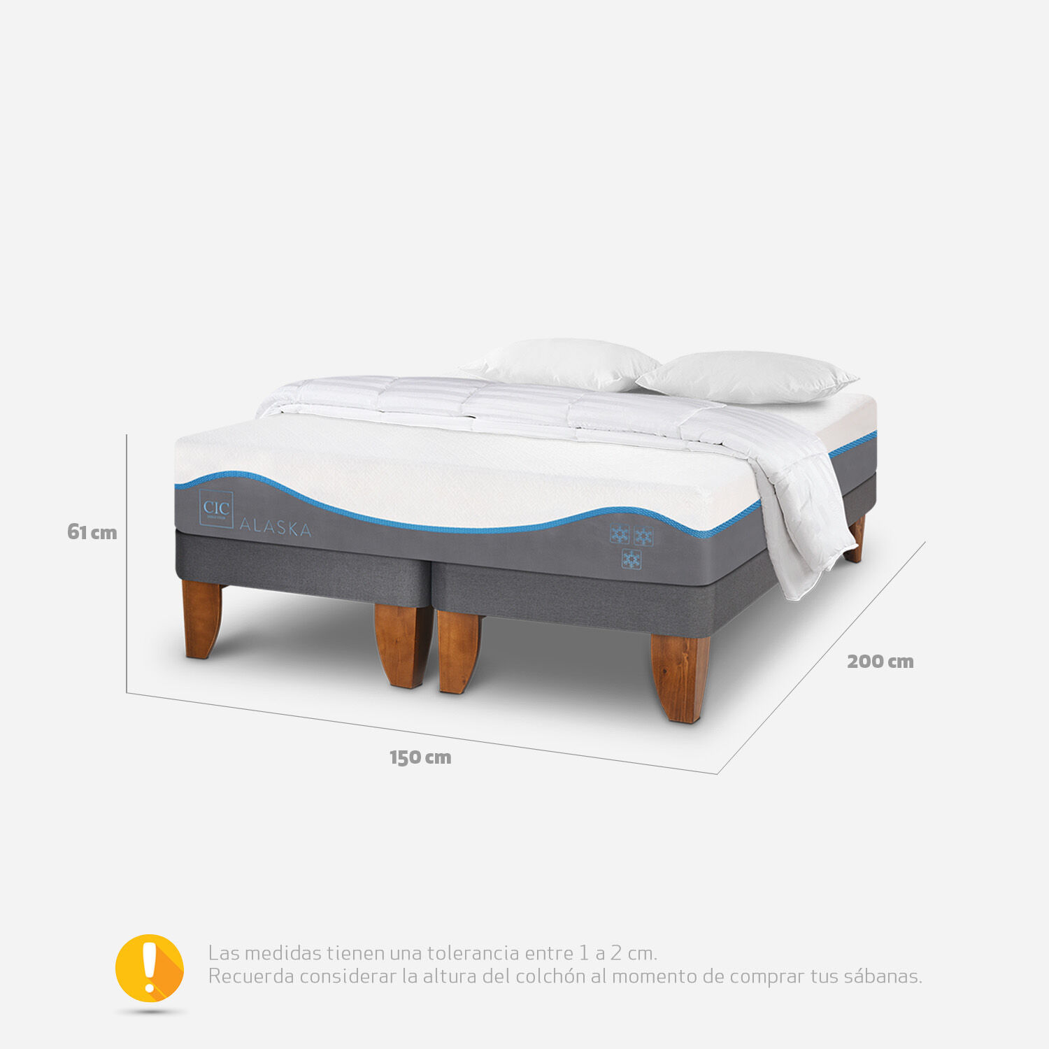 Cama Europea 2 Plazas Alaska Base Dividida + Almohadas Viscoel&aacute;sticass Plum&oacute;n