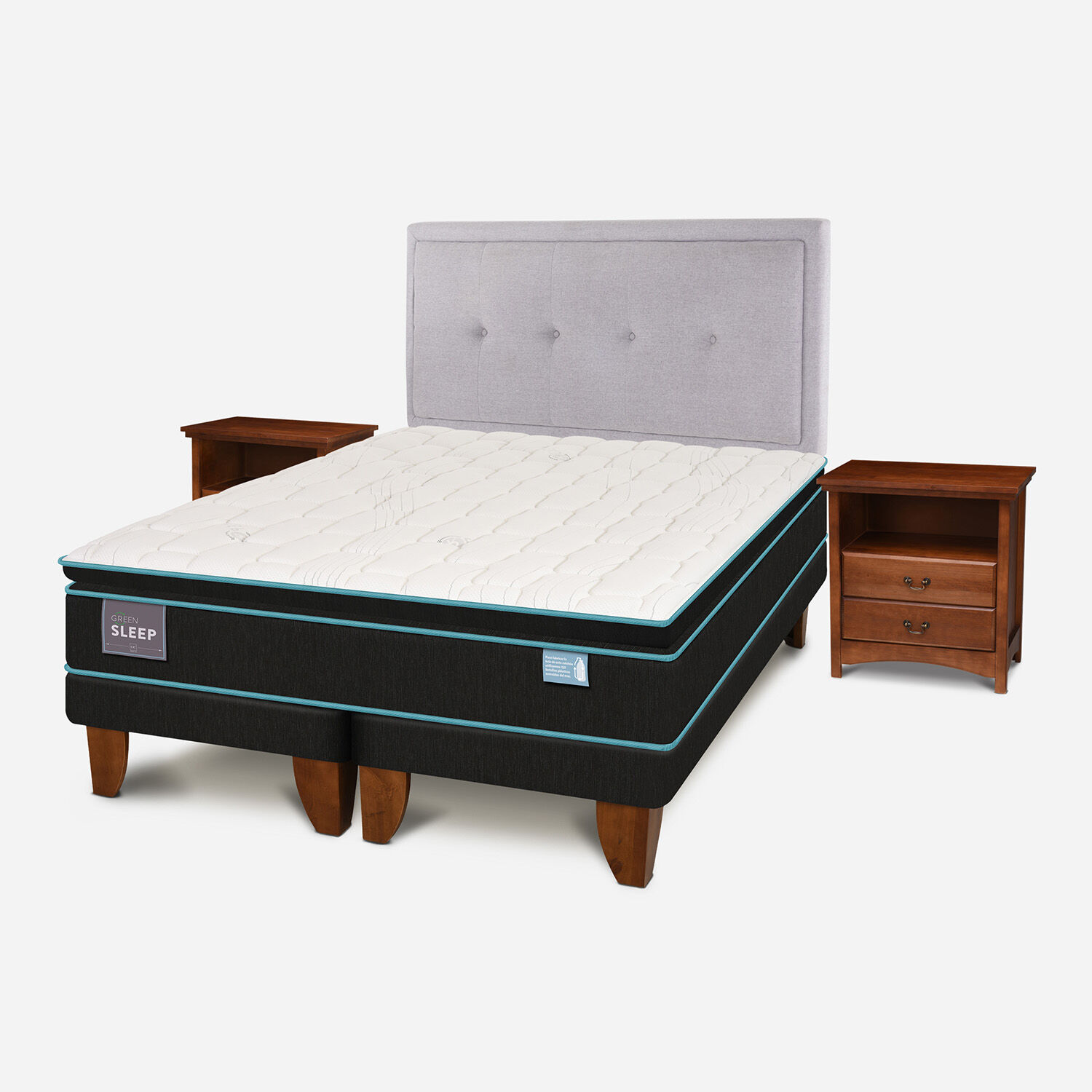 Cama Europea 2 Plazas Base Dividida Green Sleep + Set Ganges