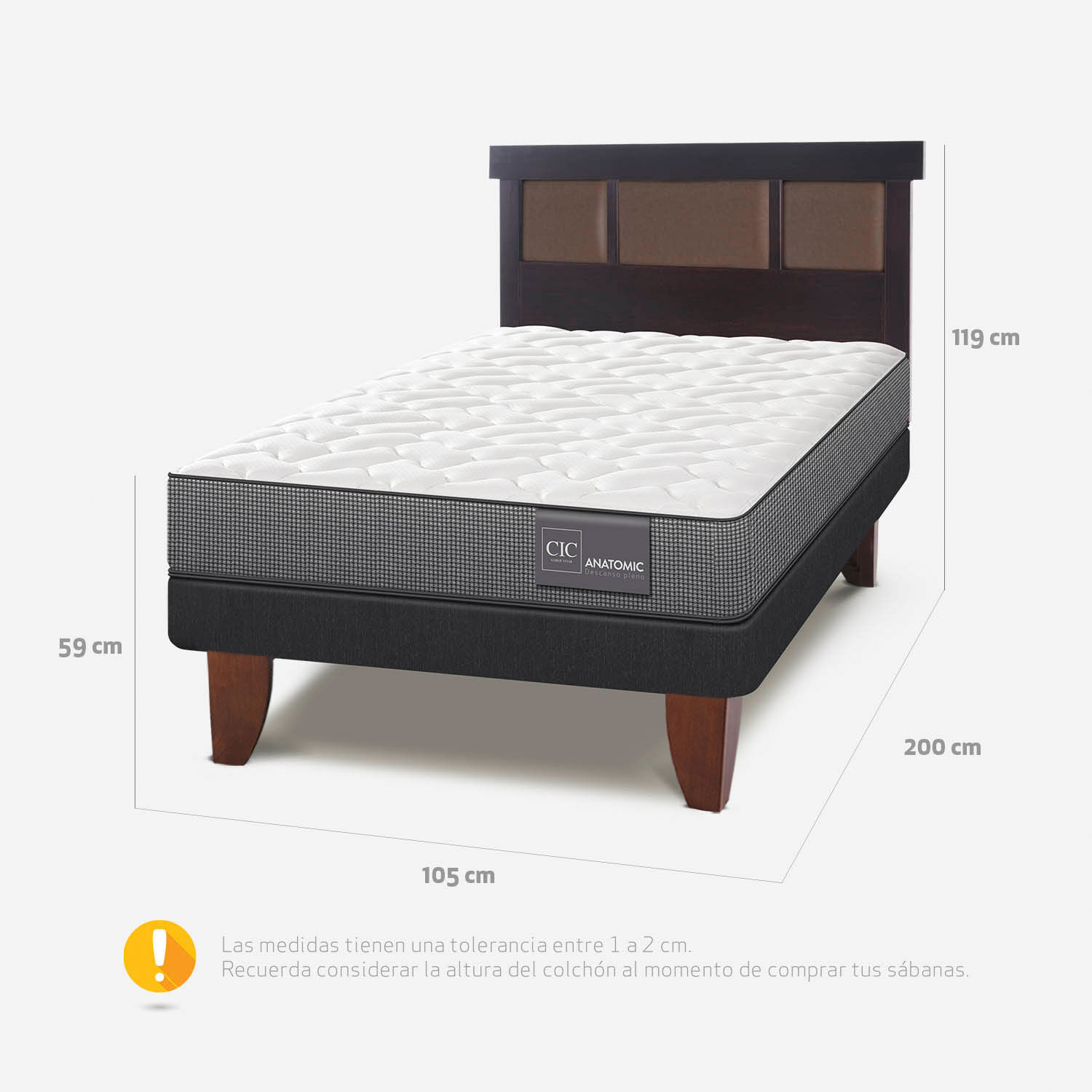 Cama Europea 1.5 Plazas Anatomic + Respaldo Dublín Choc