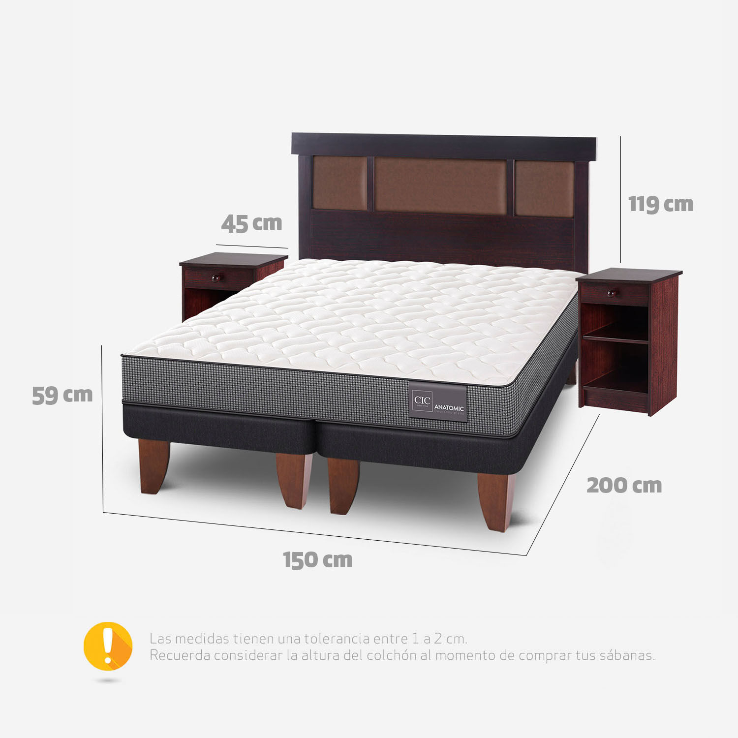 Cama Europea 2 Plazas Anatomic Base Dividida + Set Dublín Choc