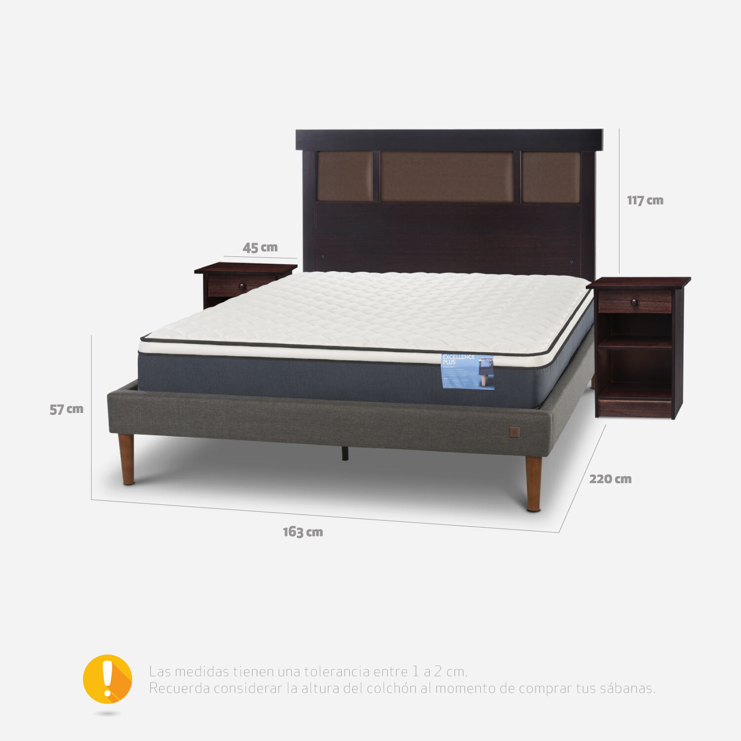 Cama Europea Curve 2 Plazas Excellence Plus + Set Dubl&iacute;n Chocolate