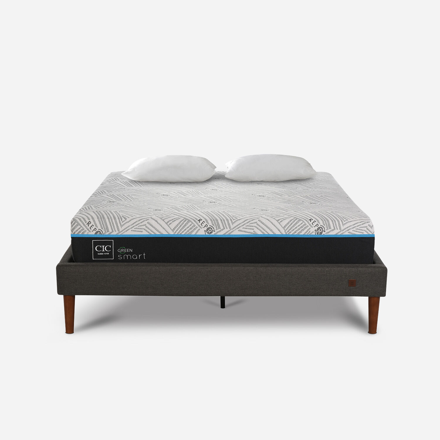 Cama Europea Curve 2 Plazas Infinity Green + Almohadas Viscoel&aacute;sticas