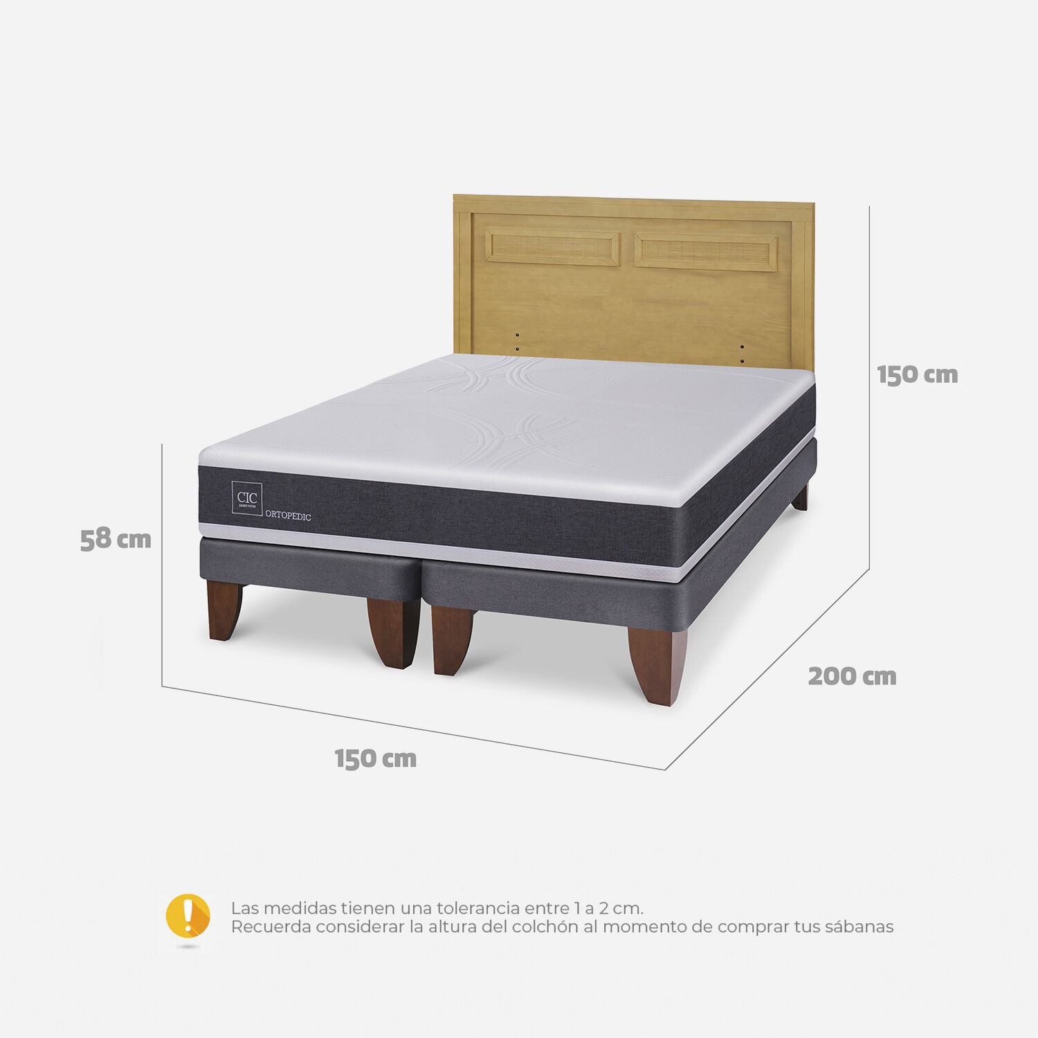 Cama Europea 2 Plazas Ortopedic Base Dividida + Respaldo Mil&aacute;n Mostaza