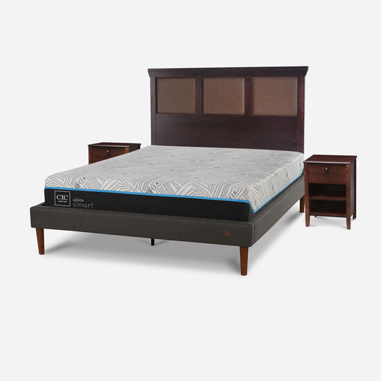 Cama Europea Curve 2 Plazas Smart Green + Set Torino Choc
