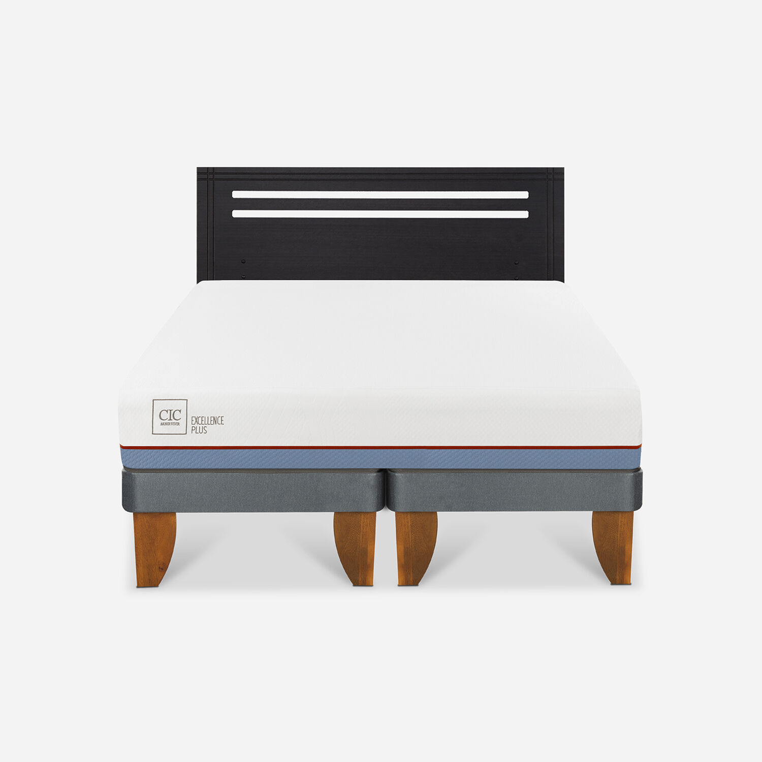 Cama Europea 2 Plazas Excellence Plus Base Dividida + Respaldo Múnich Negro